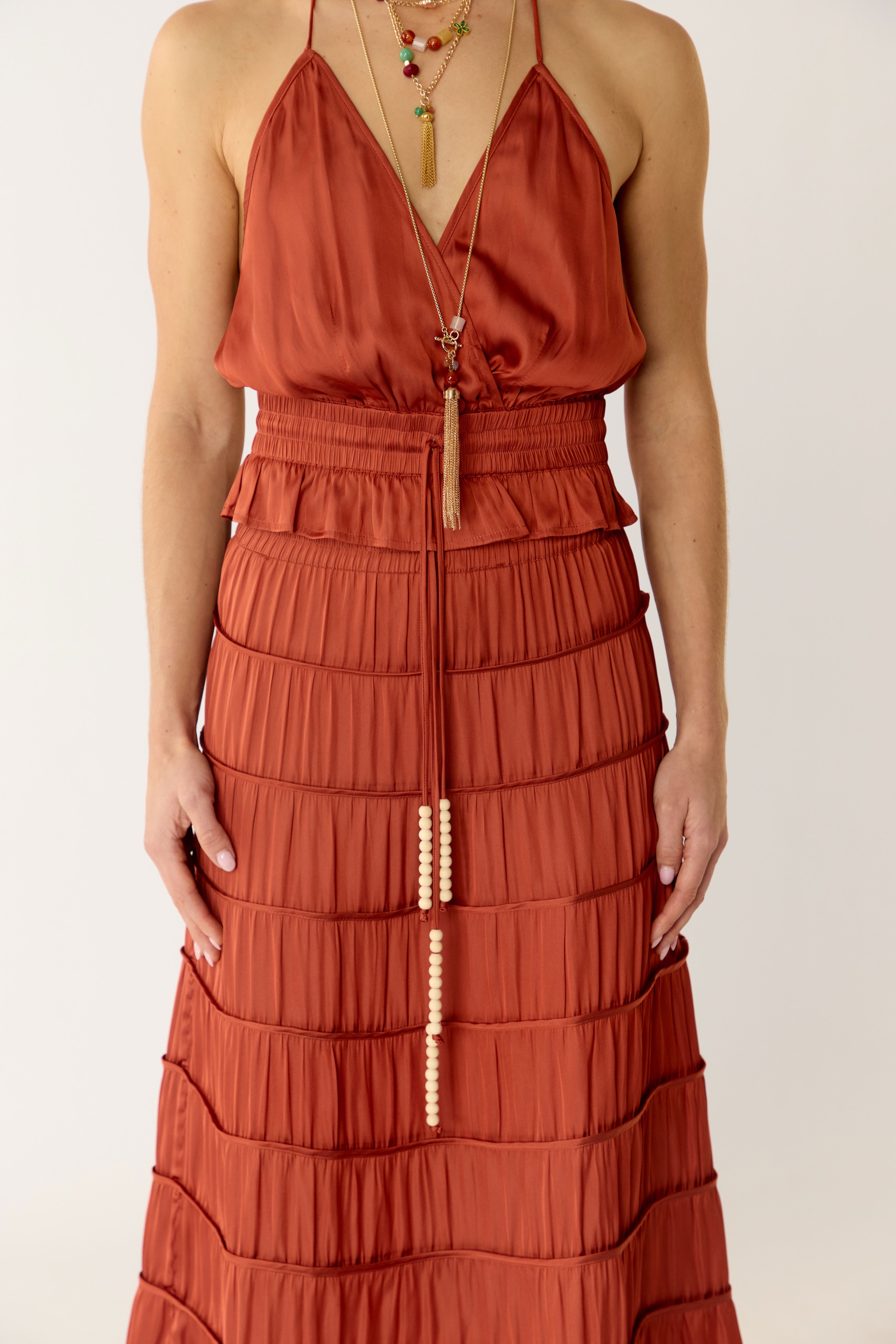 Alina Tiered Satin Skirt