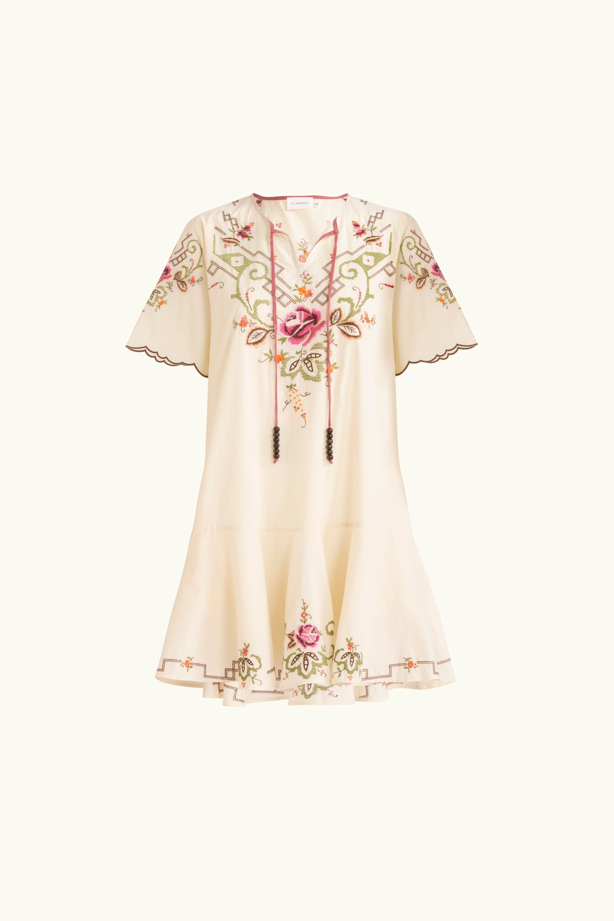Esther Embroidered Cotton Short Dress