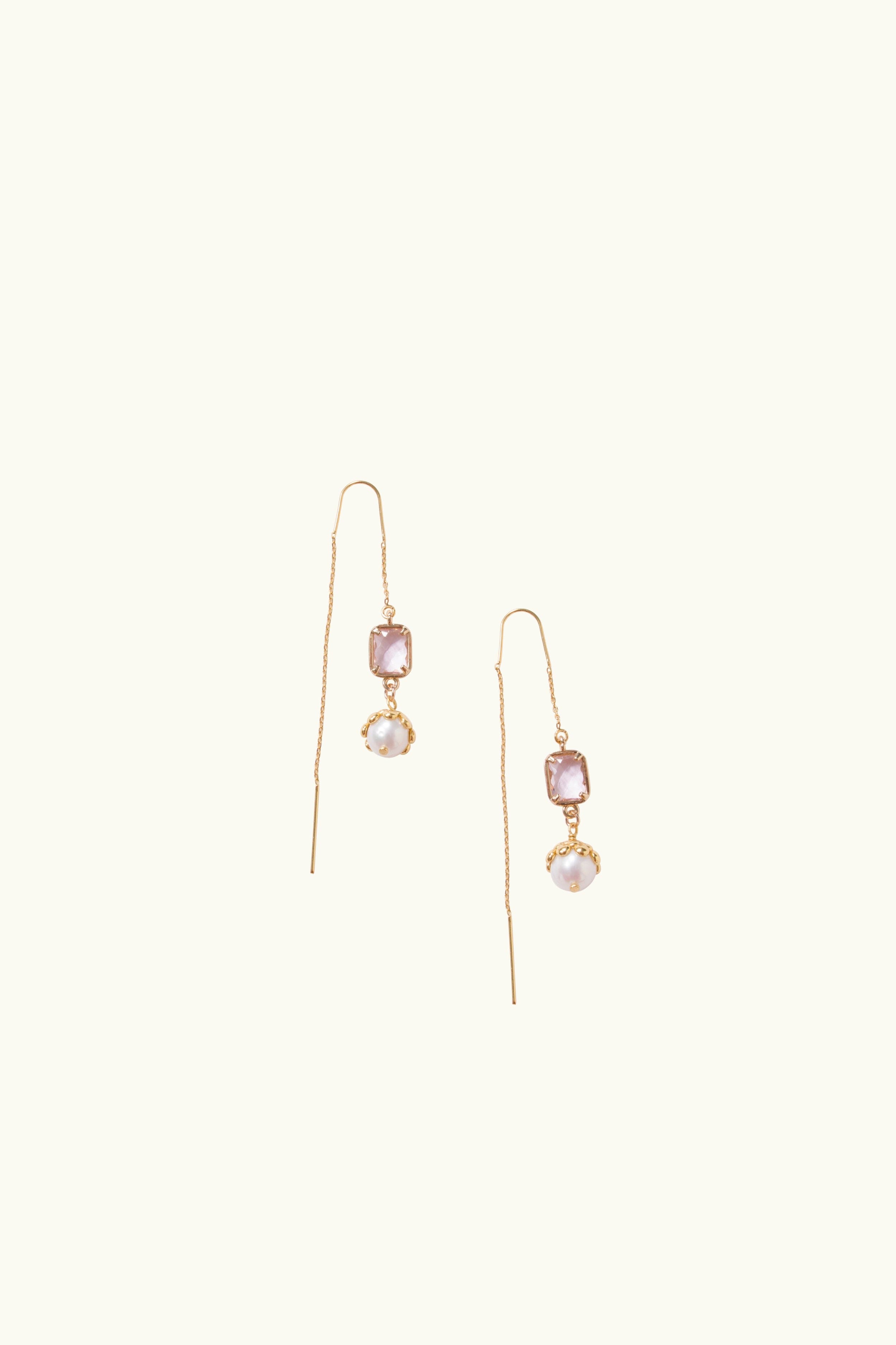 Gabbi Kelly Pink Crystal & Pearl Thread Earrings