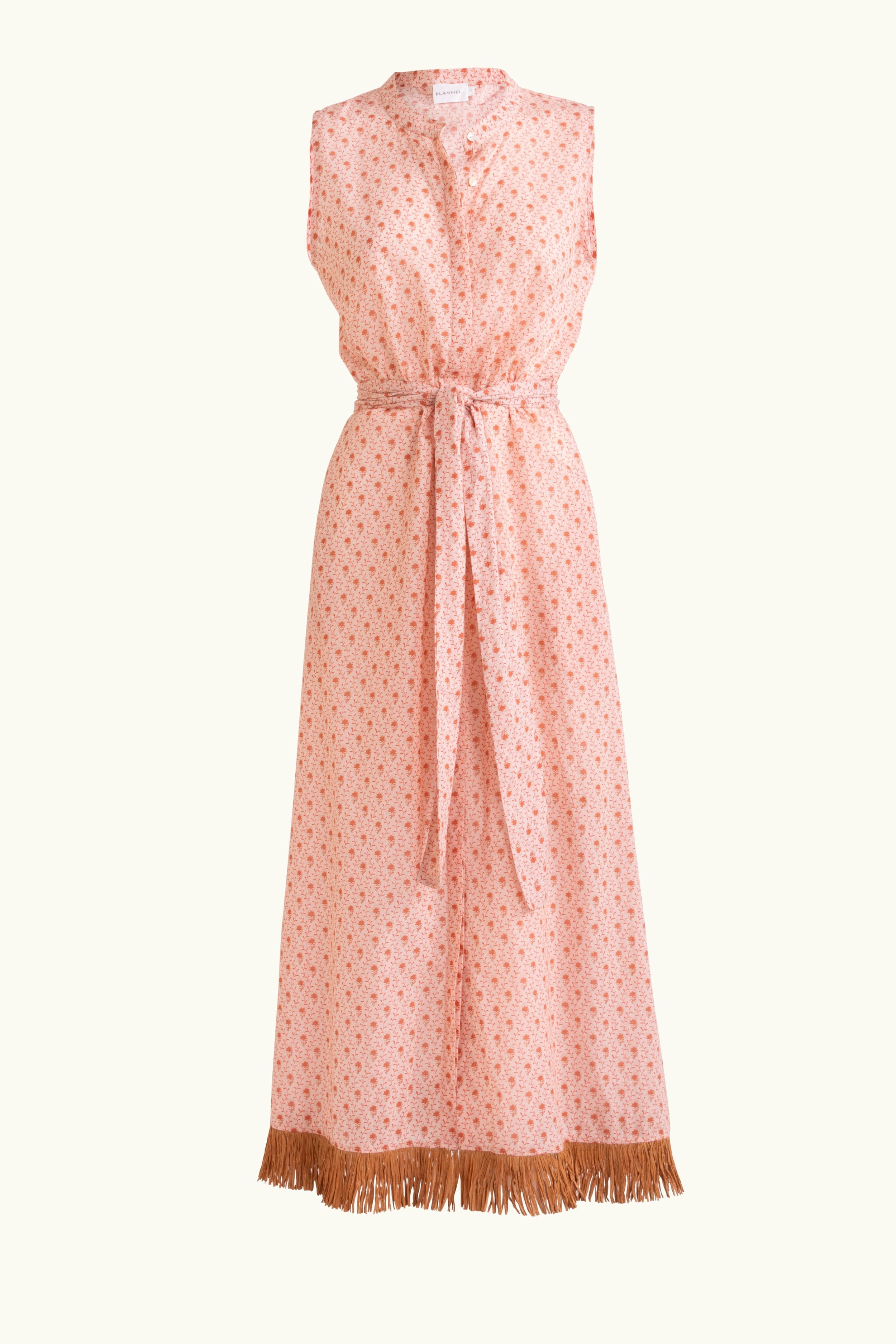 Gerri Printed Cotton Sleeveless Dress with Raffia Trim