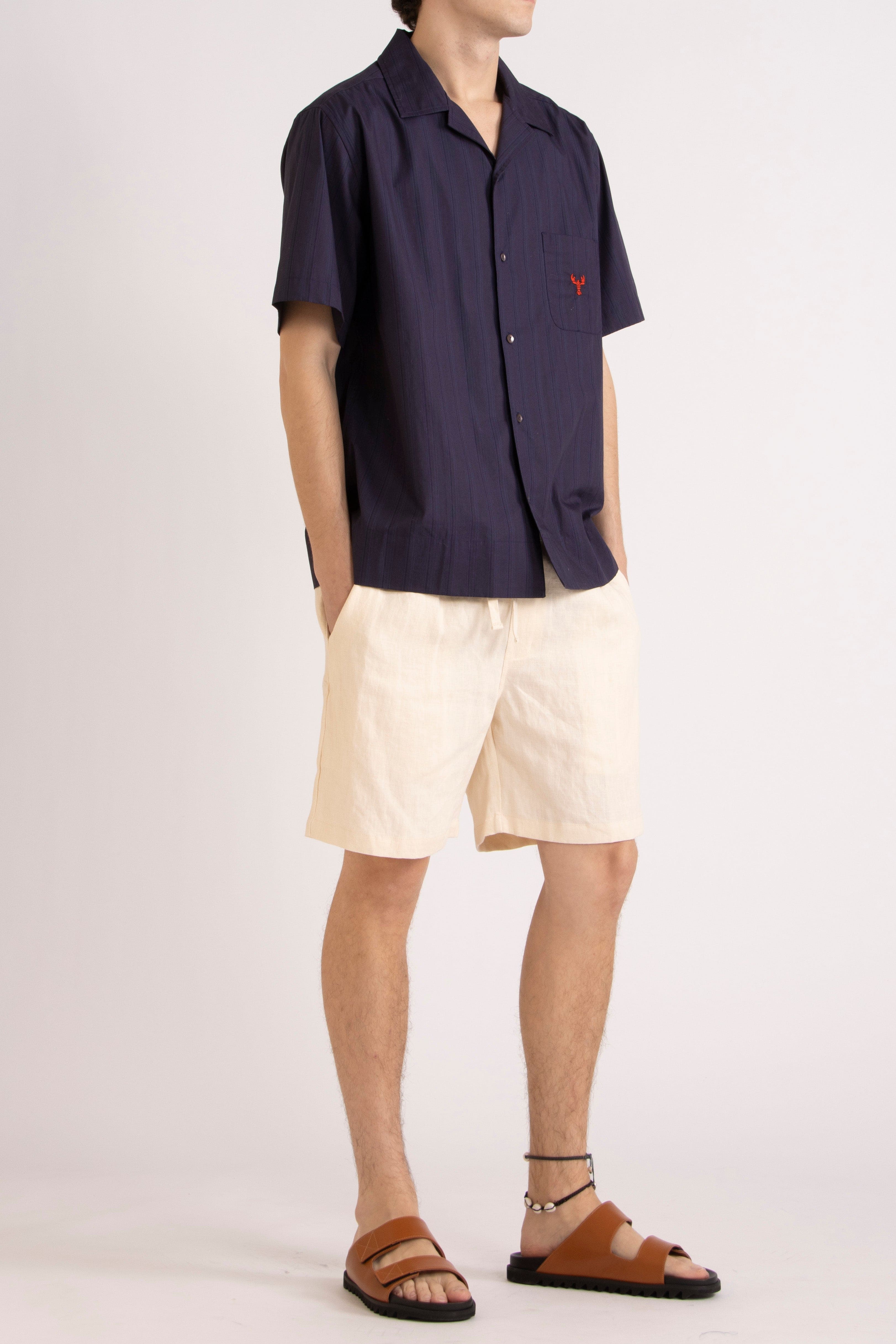 Atticus Cotton Short Sleeve Shirt with Lobster Embroidery