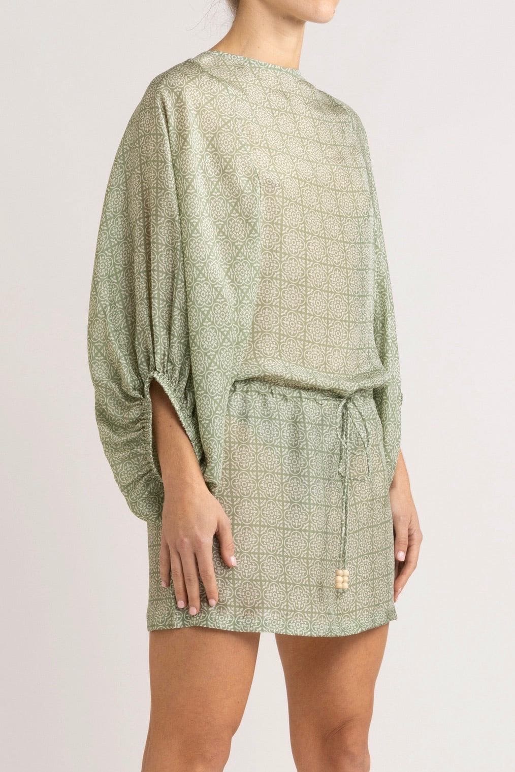 Angelique Jade Green Silk Short Dress