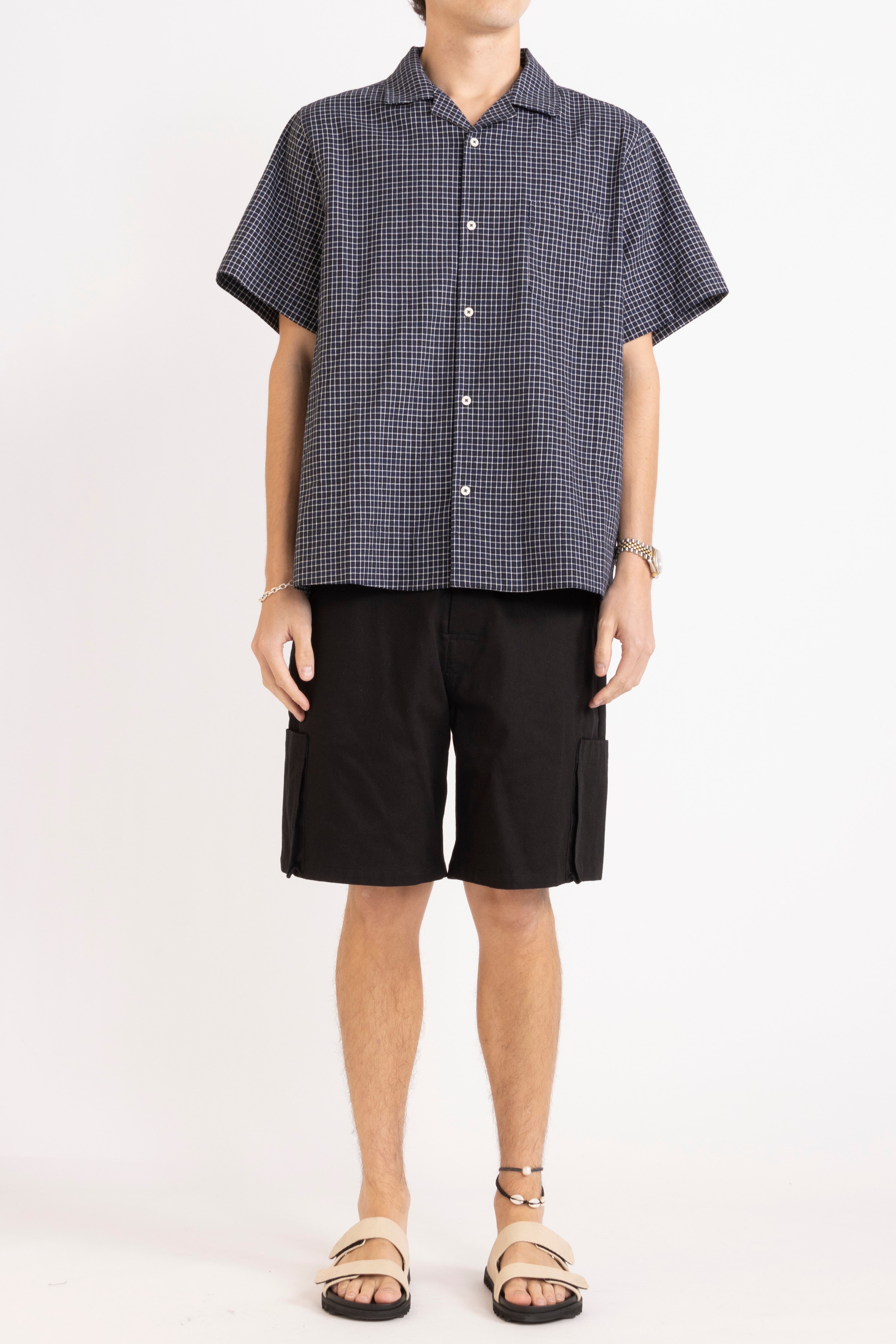 Arrow Check Cotton-Linen Short Sleeve Shirt
