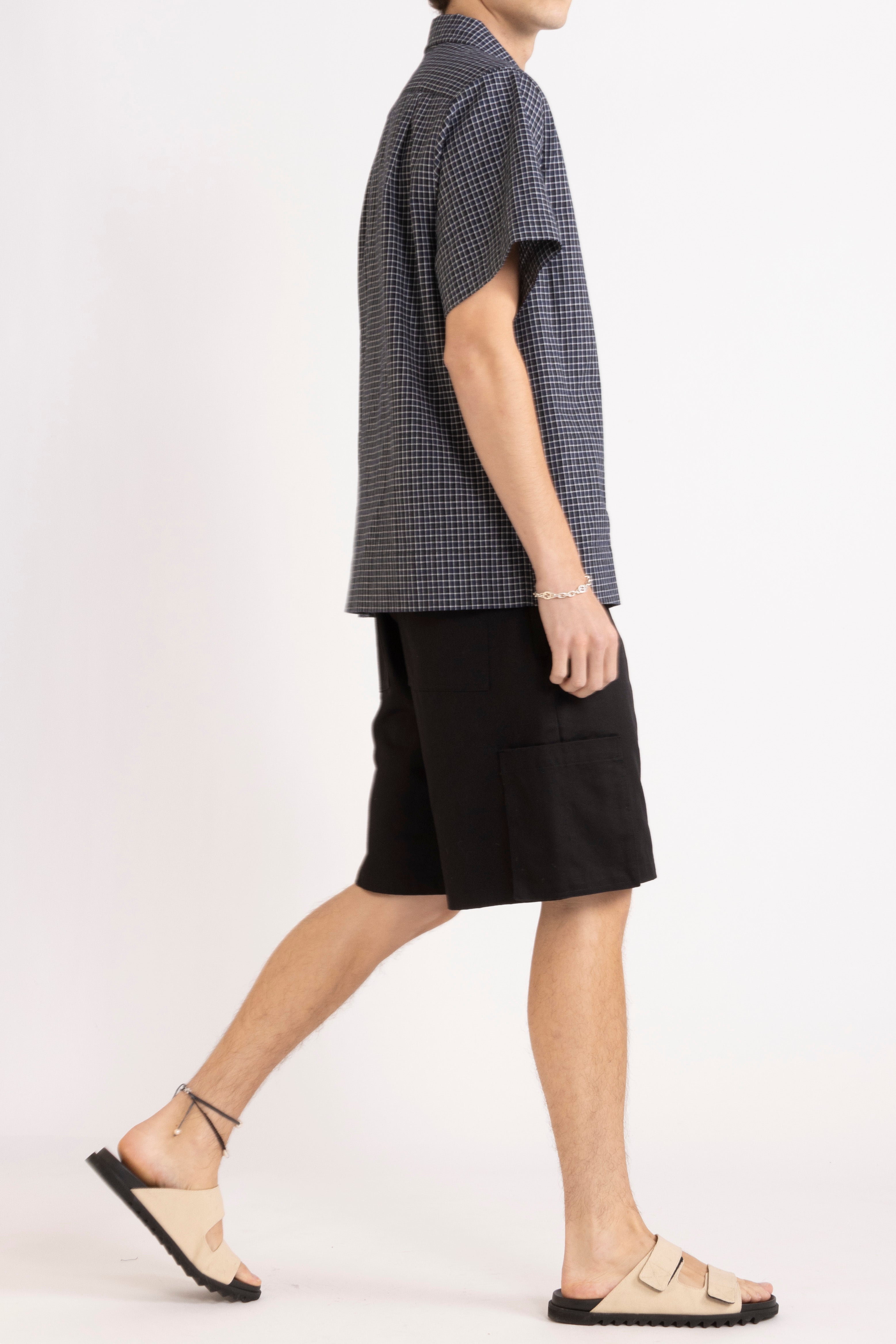 Arrow Check Cotton-Linen Short Sleeve Shirt