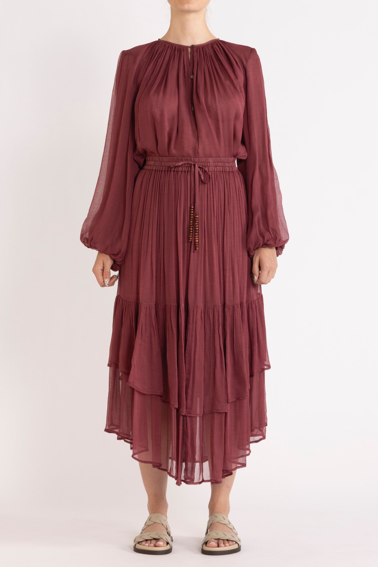 Lucinda Crinkle Chiffon Top - Deep Rose