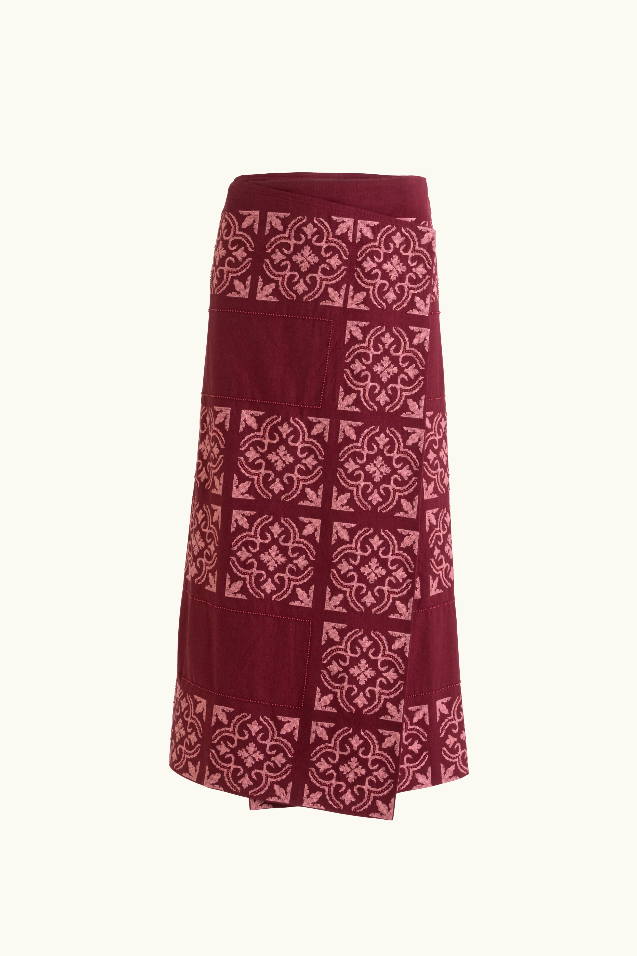 Malika Embroidered Wrap Skirt Wine Pink