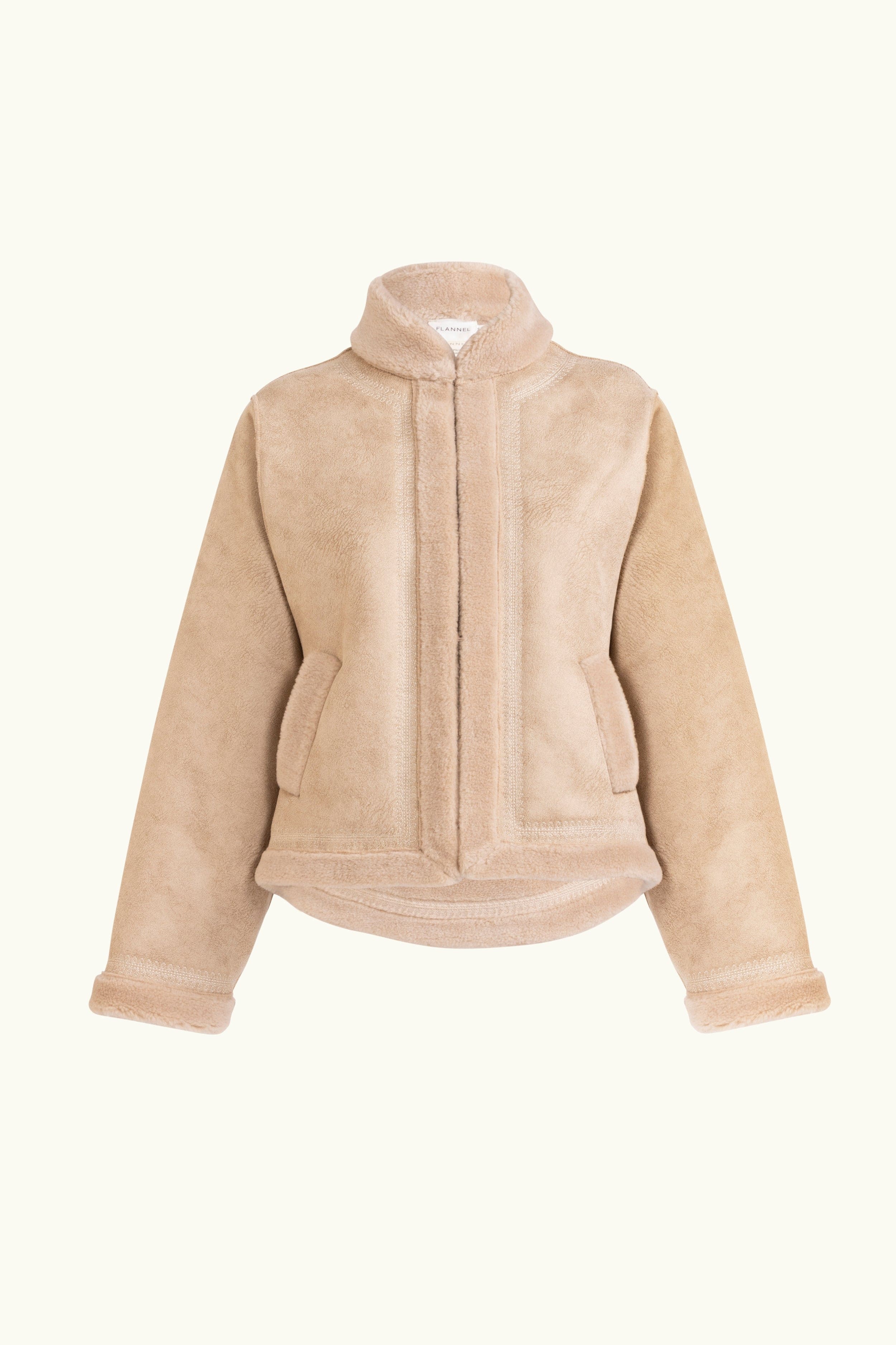 Shiloh Embroidered Faux Shearling Jacket Natural