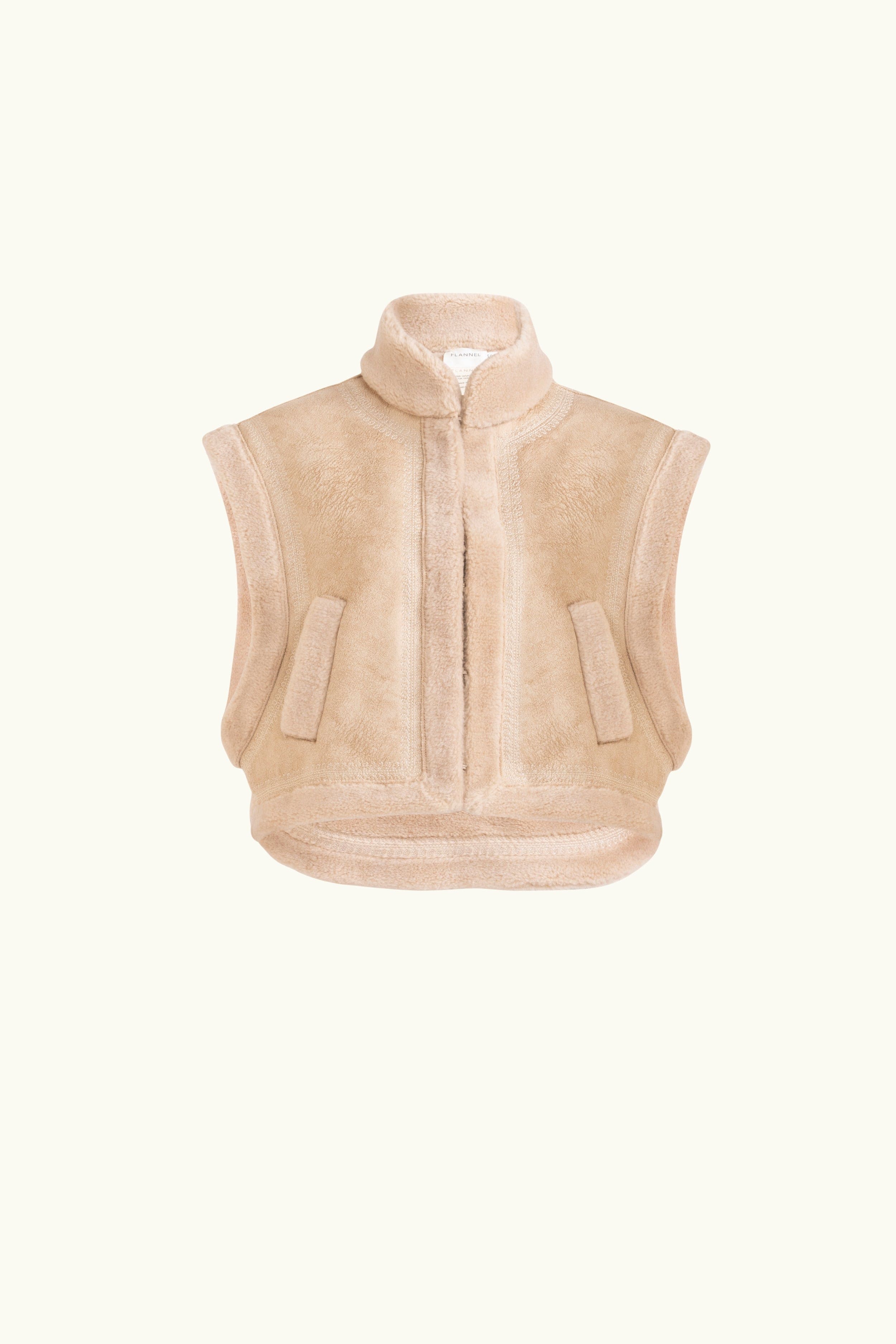 Shiloh Embroidered Faux Shearling Vest Natural