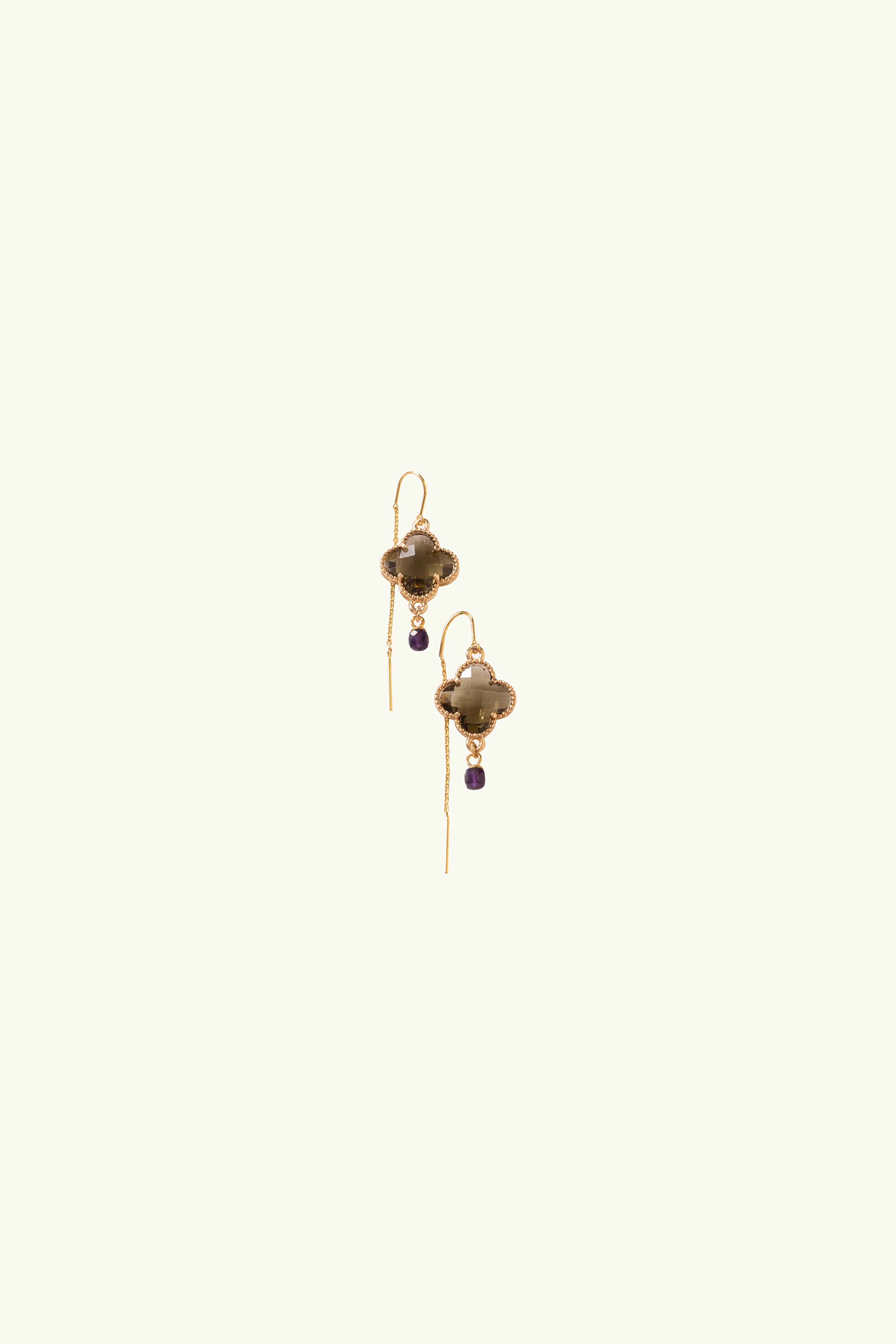 Gabbi Kelly Smokey Quartz Clover Thread Earrings
