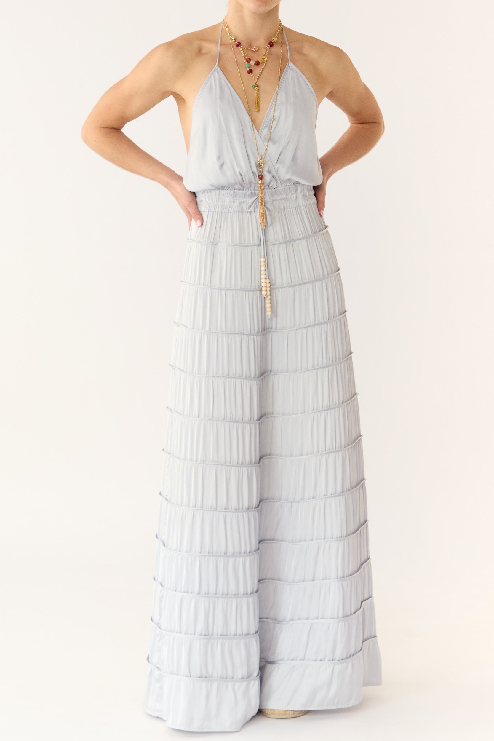 Alina Satin Halter Maxi Dress