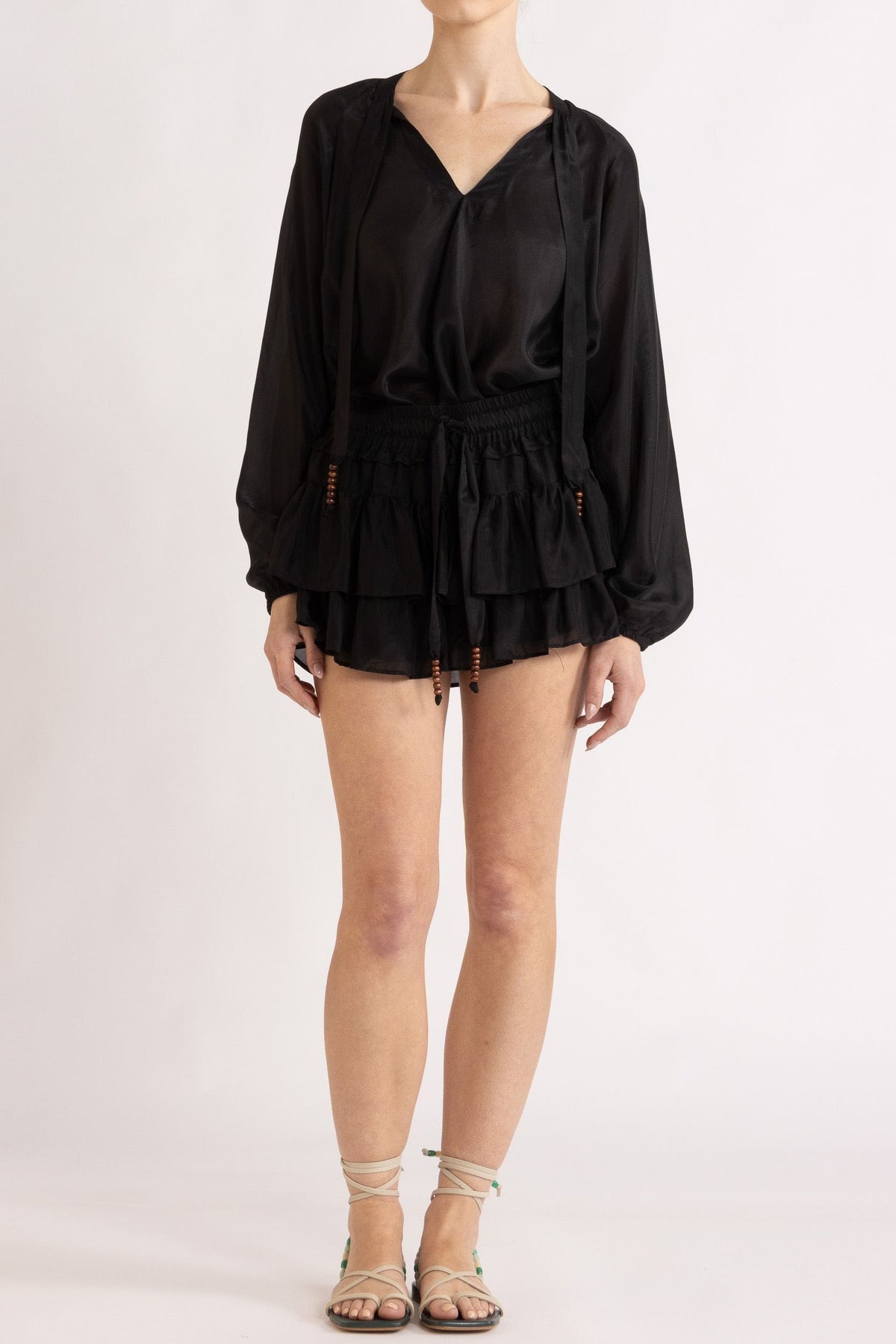 Amal Silk Habotai Frill Short