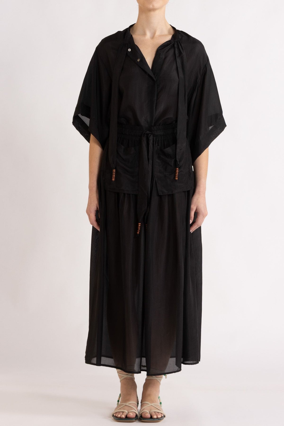 Amal Silk Habotai Short Sleeve Top