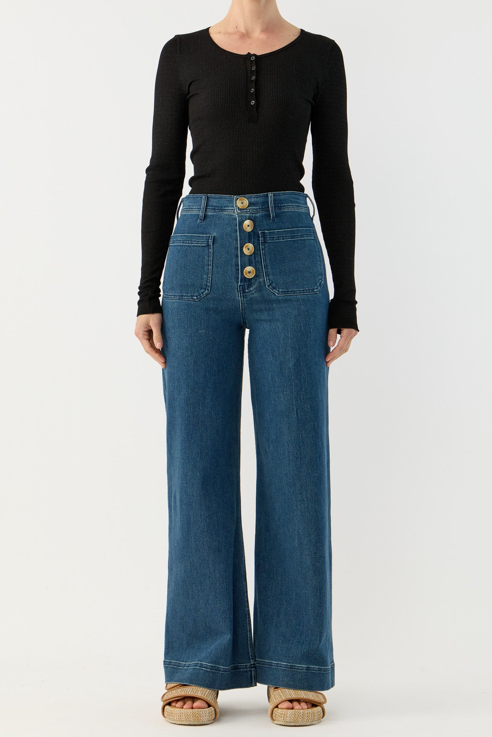 Clover Silk-Cotton Henley Long Sleeve Top