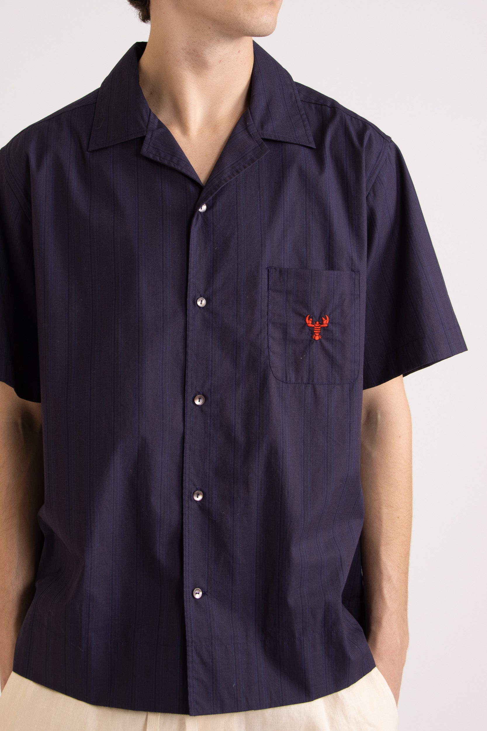 Atticus Cotton Short Sleeve Shirt with Lobster Embroidery
