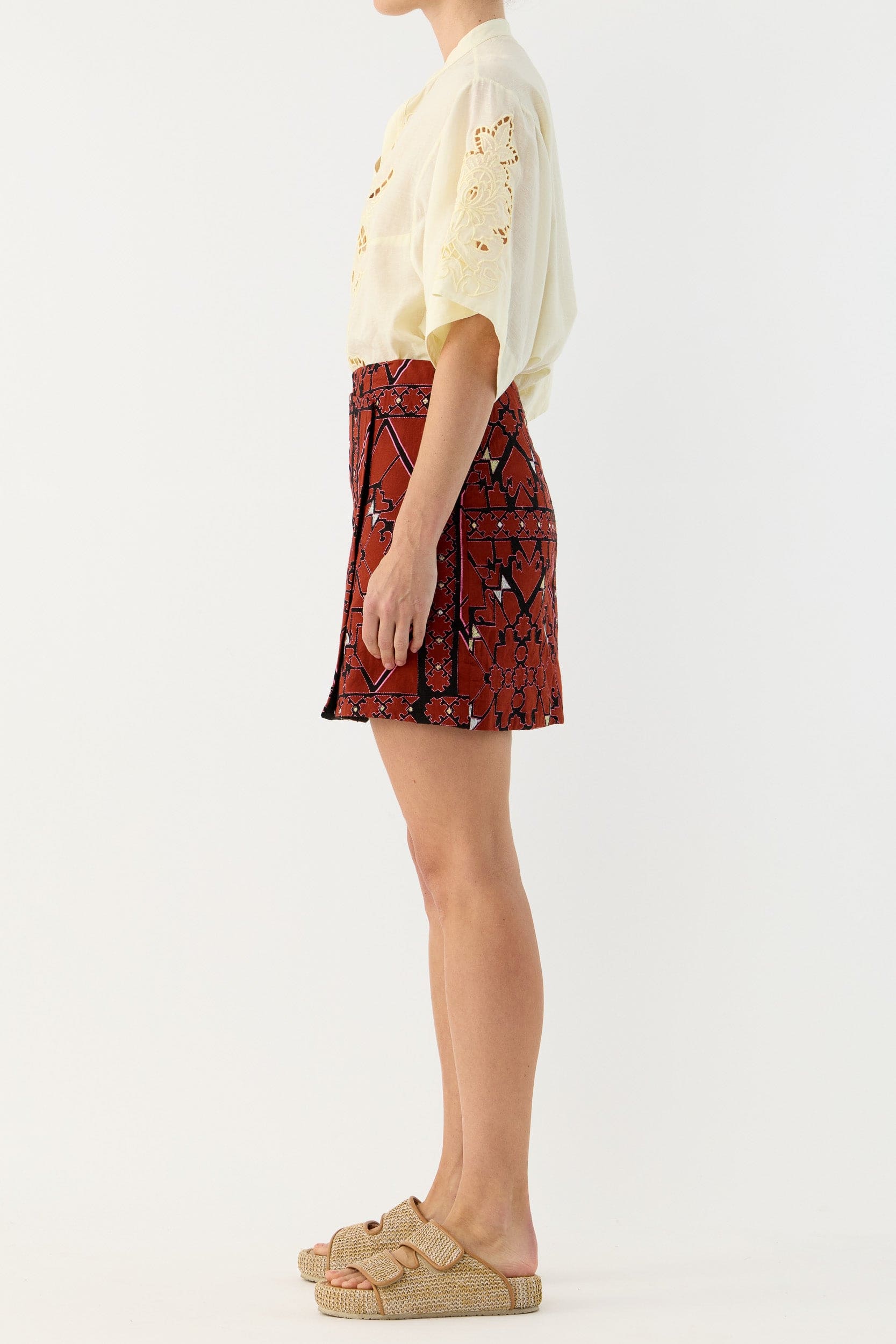 Jericho Embroidered Cotton Mini Wrap Skirt