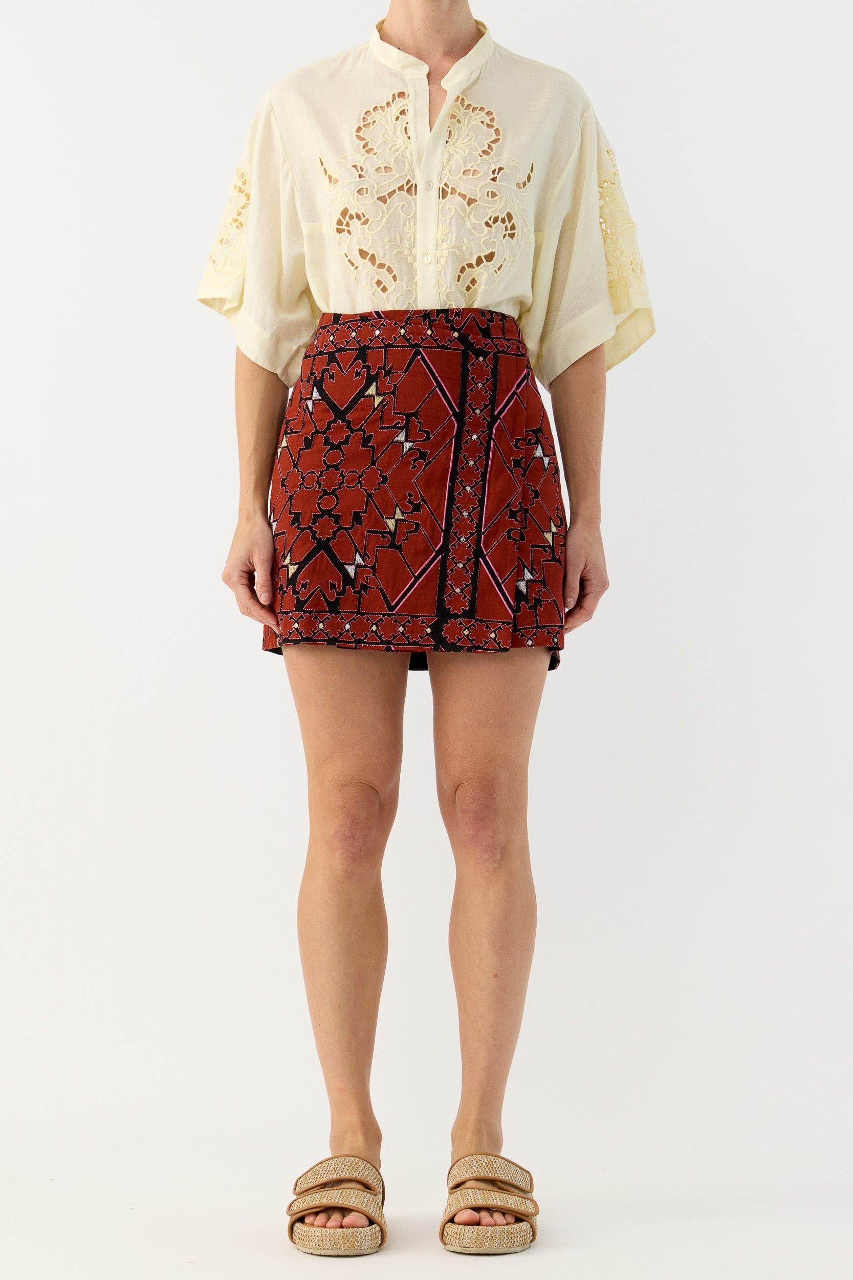 Jericho Embroidered Cotton Mini Wrap Skirt