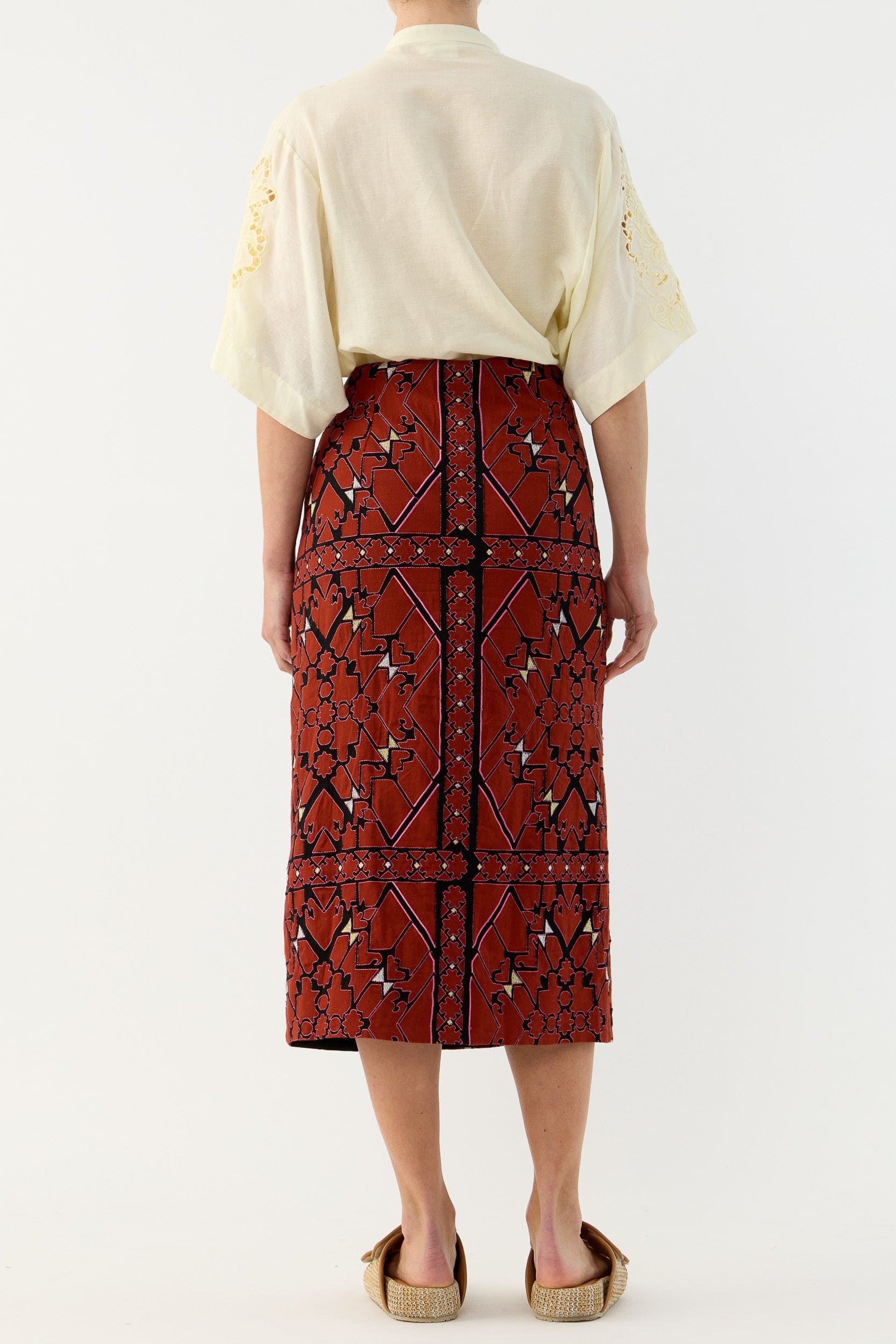 Jericho Embroidered Cotton Wrap Skirt