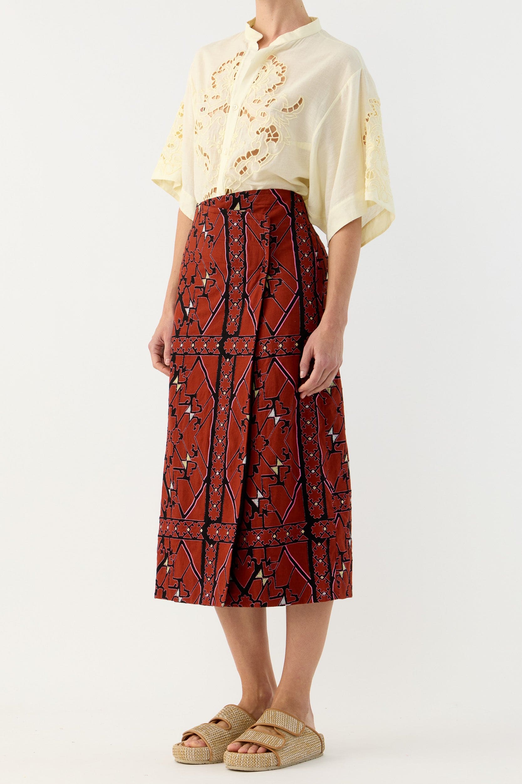 Jericho Embroidered Cotton Wrap Skirt