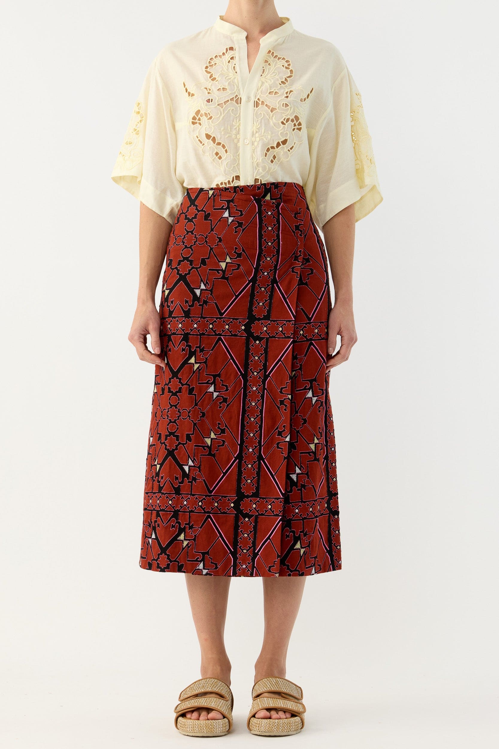 Jericho Embroidered Cotton Wrap Skirt