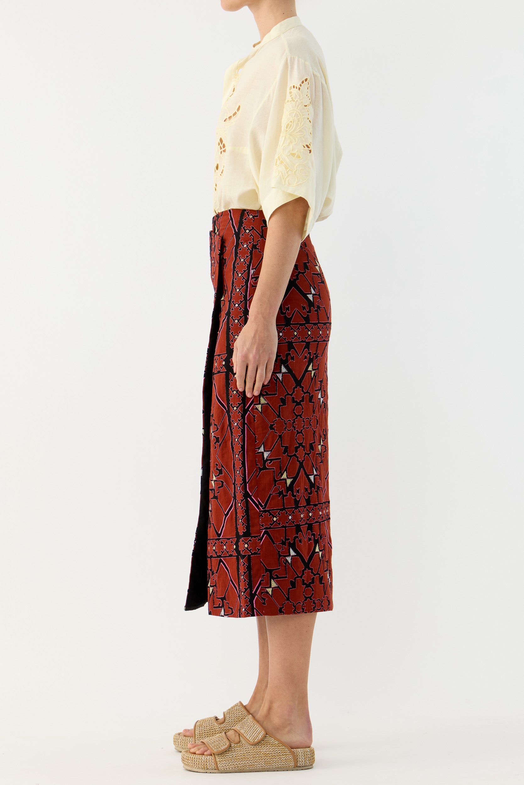 Jericho Embroidered Cotton Wrap Skirt