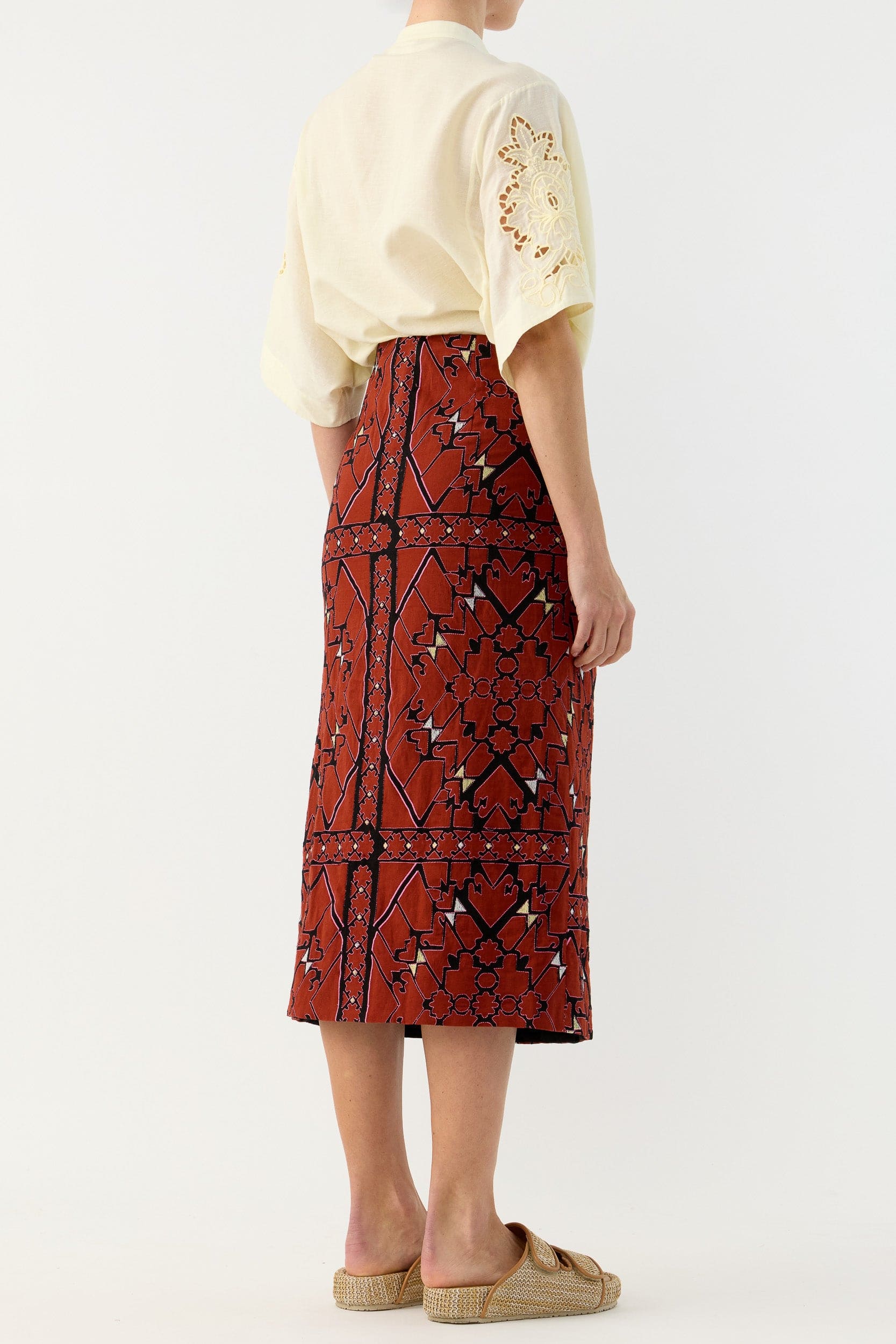 Jericho Embroidered Cotton Wrap Skirt