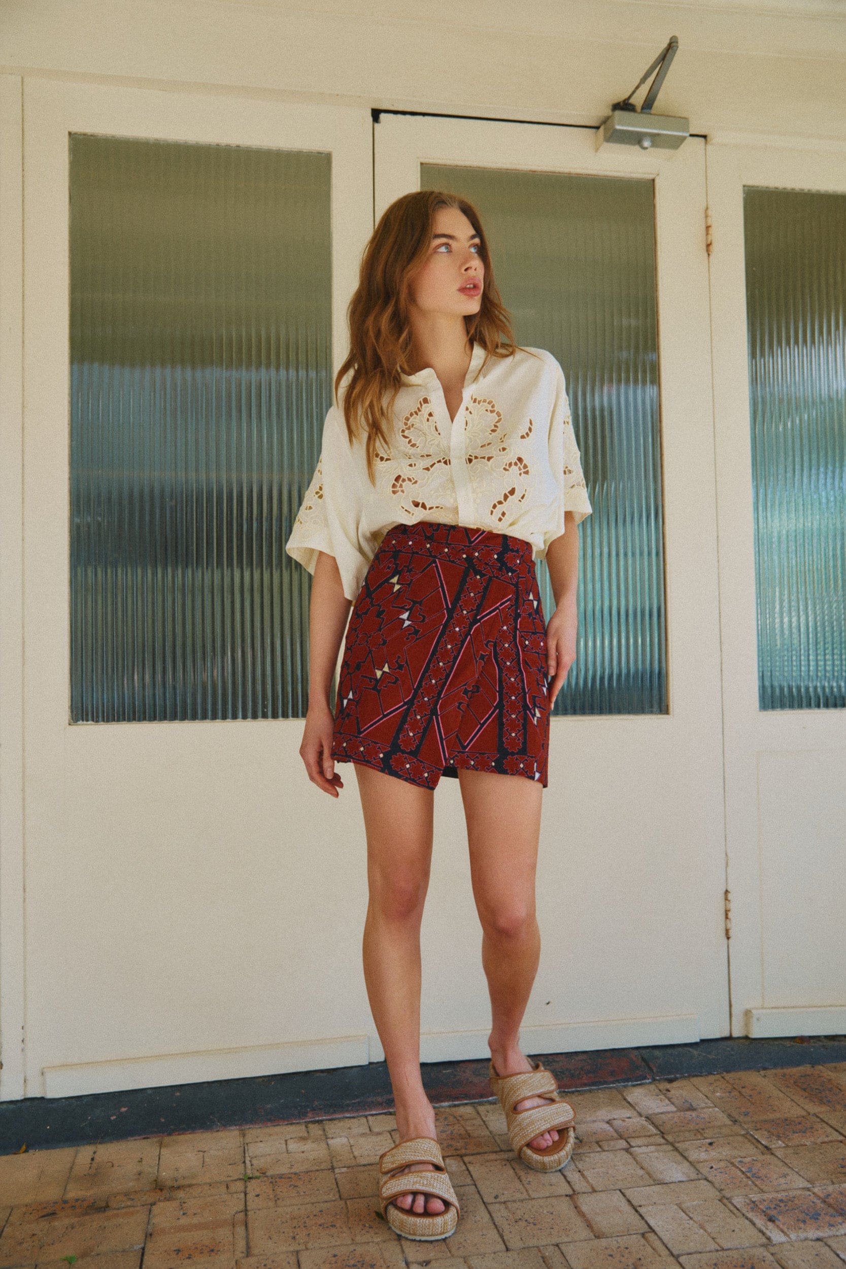 Jericho Embroidered Cotton Mini Wrap Skirt