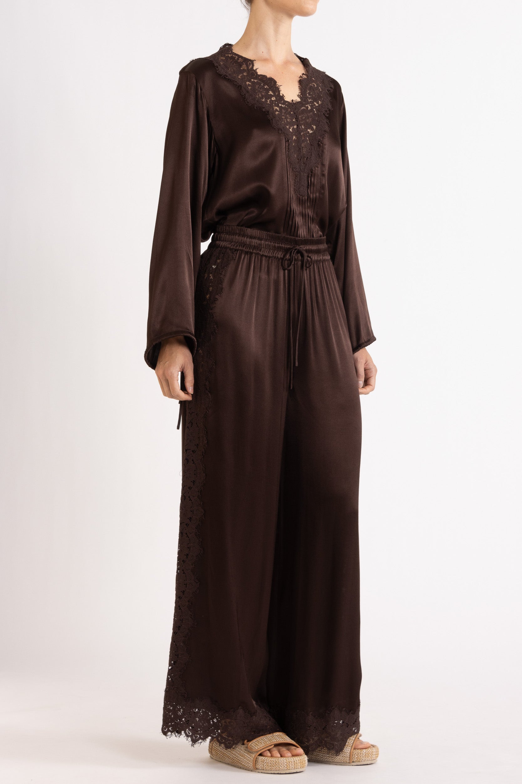 Lenny Satin Lace Long Sleeve Top