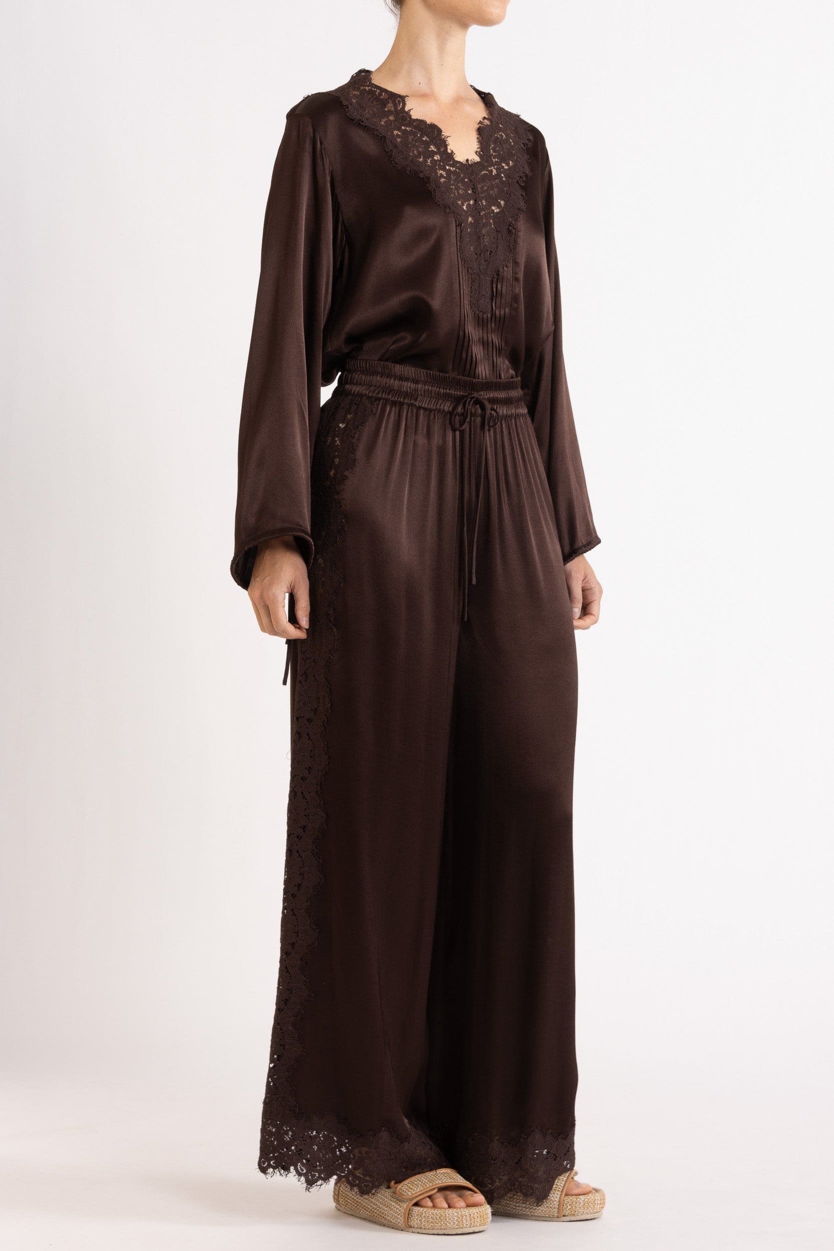 Lenny Satin Lace Long Sleeve Top