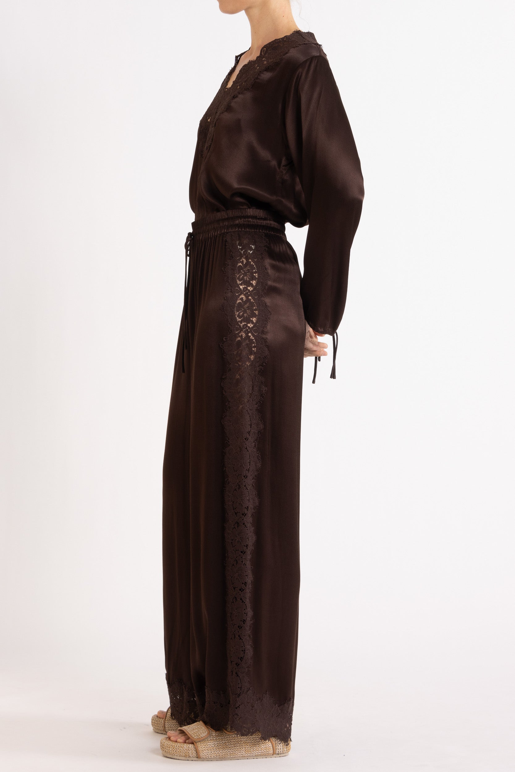 Lenny Satin Lace Long Sleeve Top