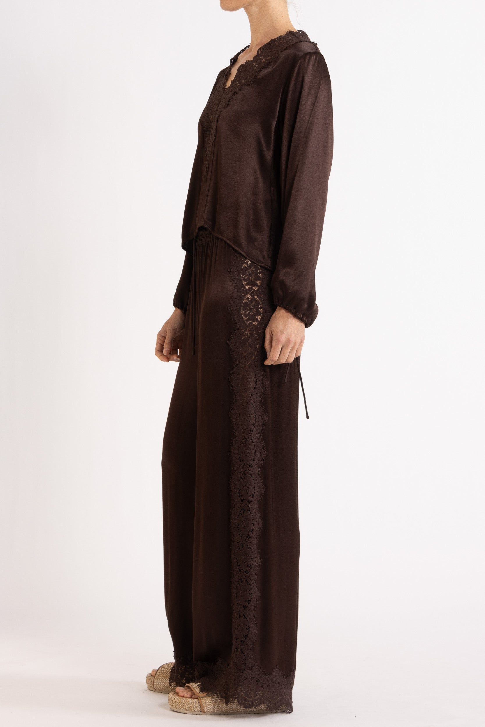 Lenny Satin Lace Long Sleeve Top