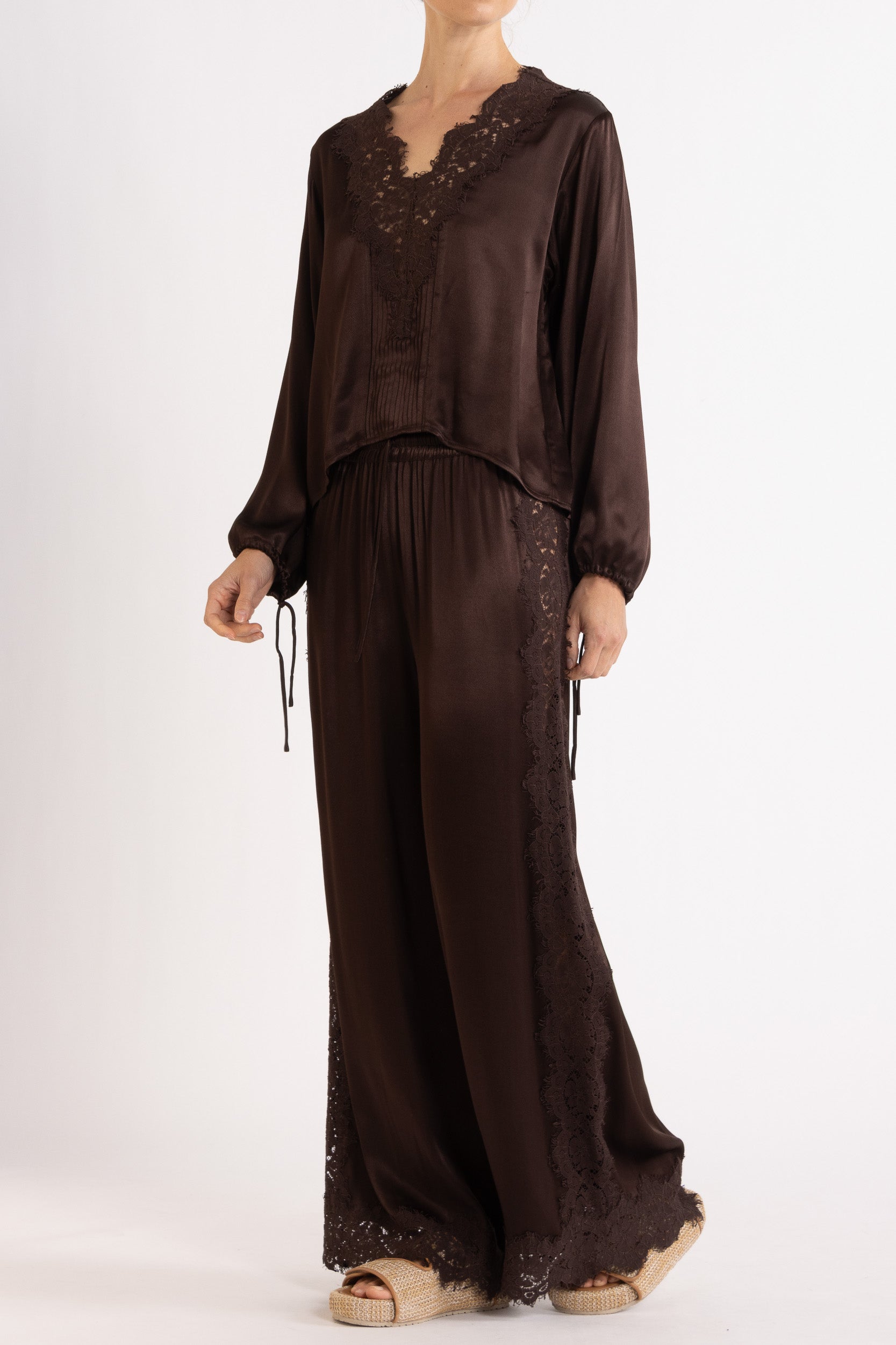 Lenny Satin Lace Long Sleeve Top