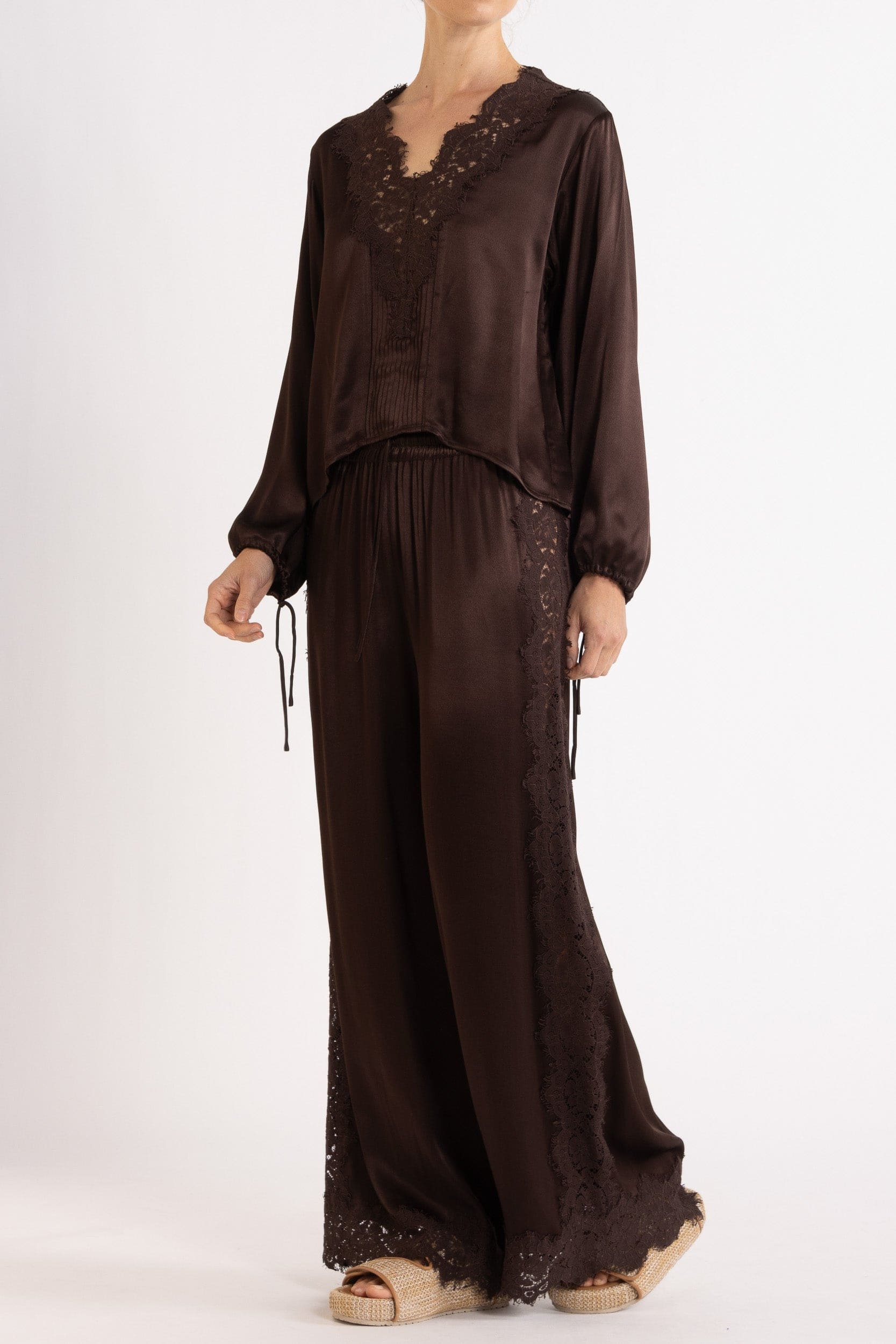 Lenny Satin Lace Long Sleeve Top