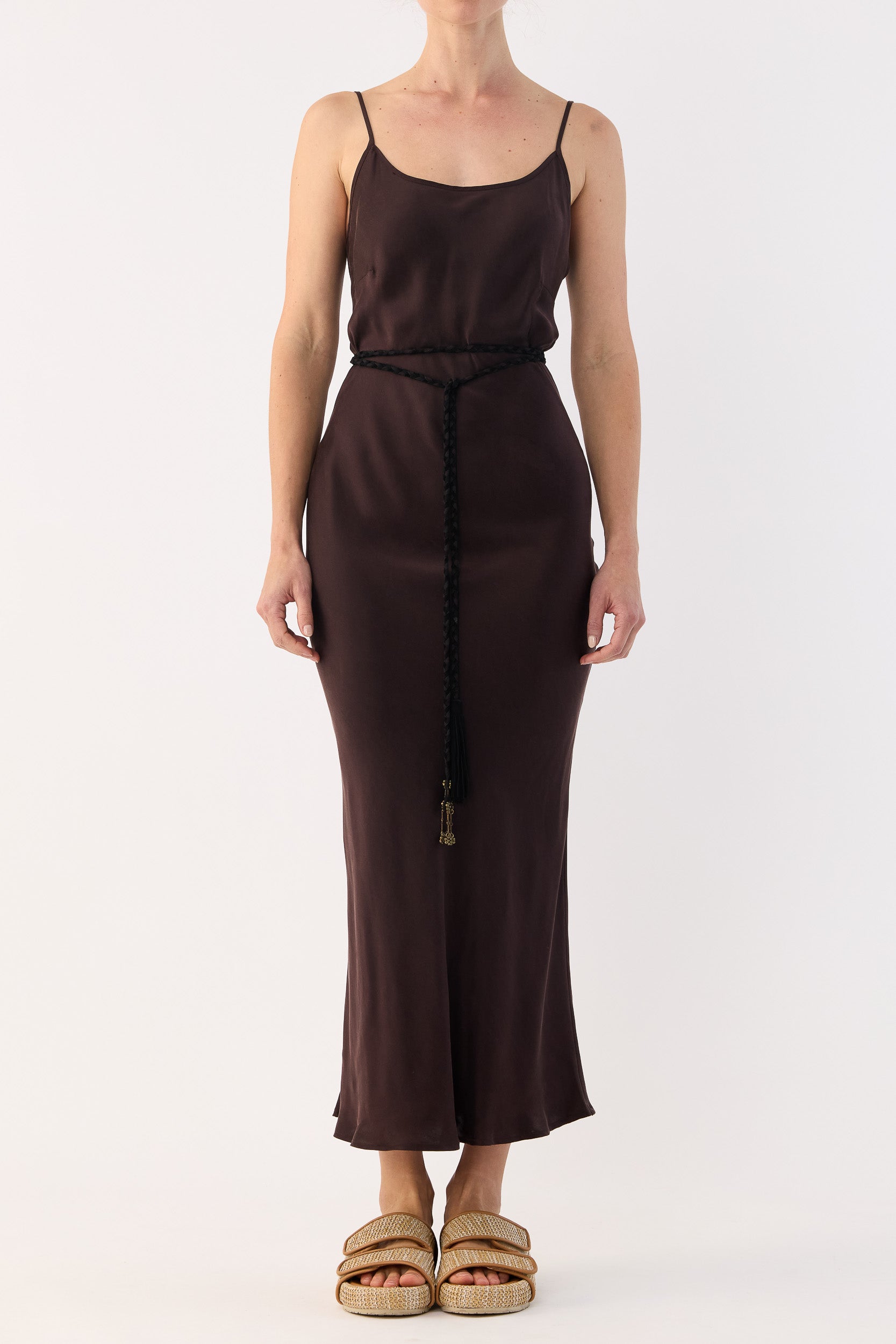 Oak Plaited Suede & Silk Chiffon Tie Belt