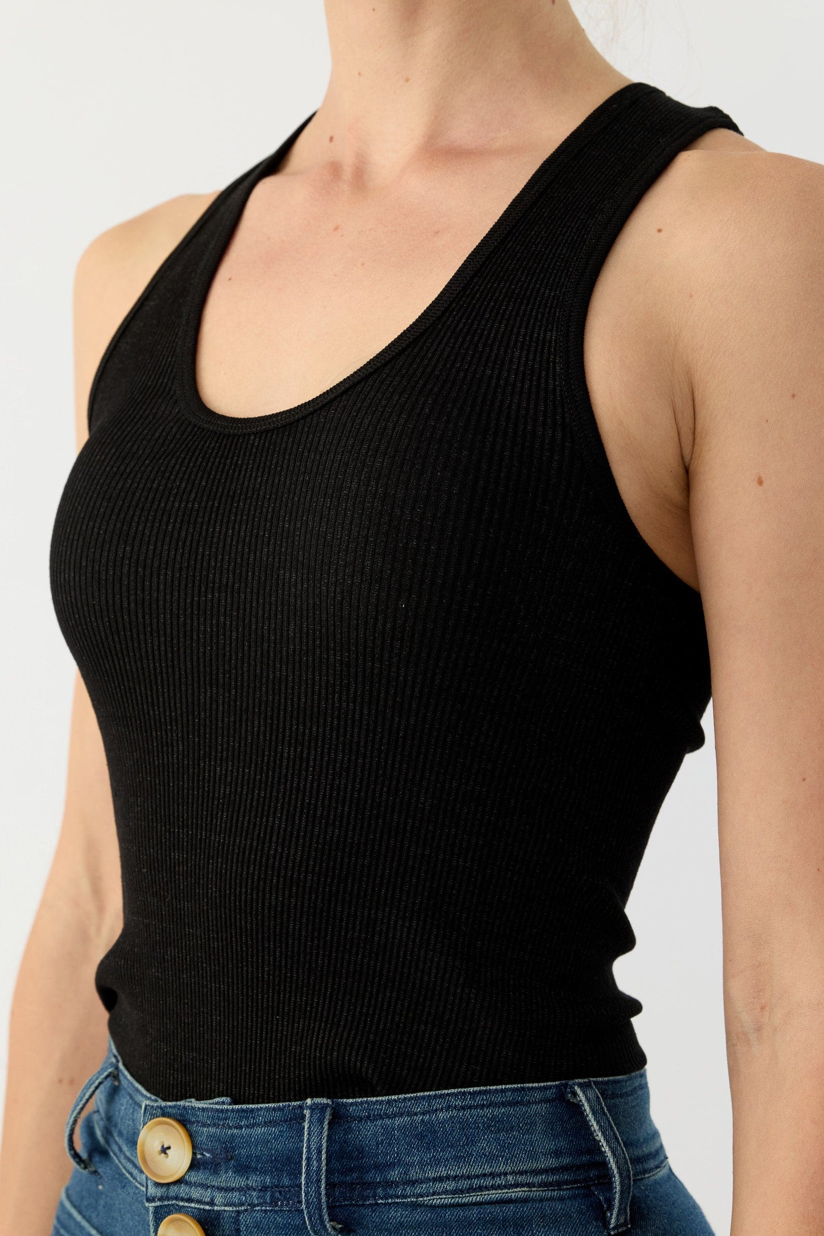 Clover Ribbed Silk-Cotton Scoop Neck Singlet
