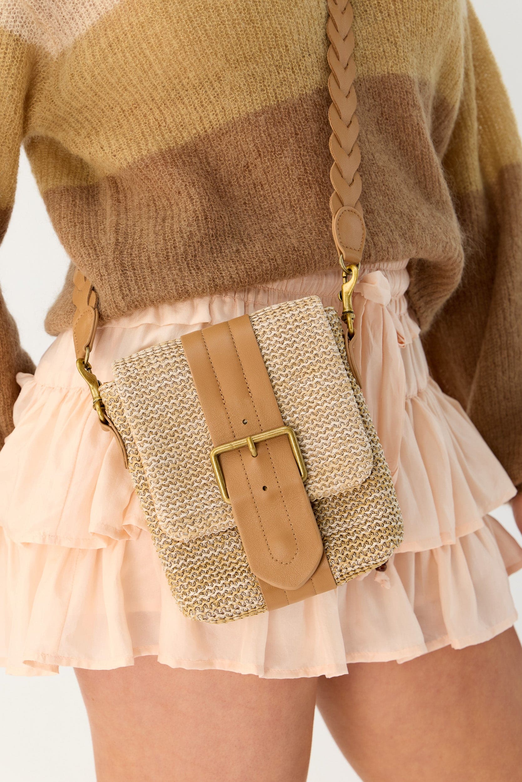 Camie Raffia & Leather Mini Bag