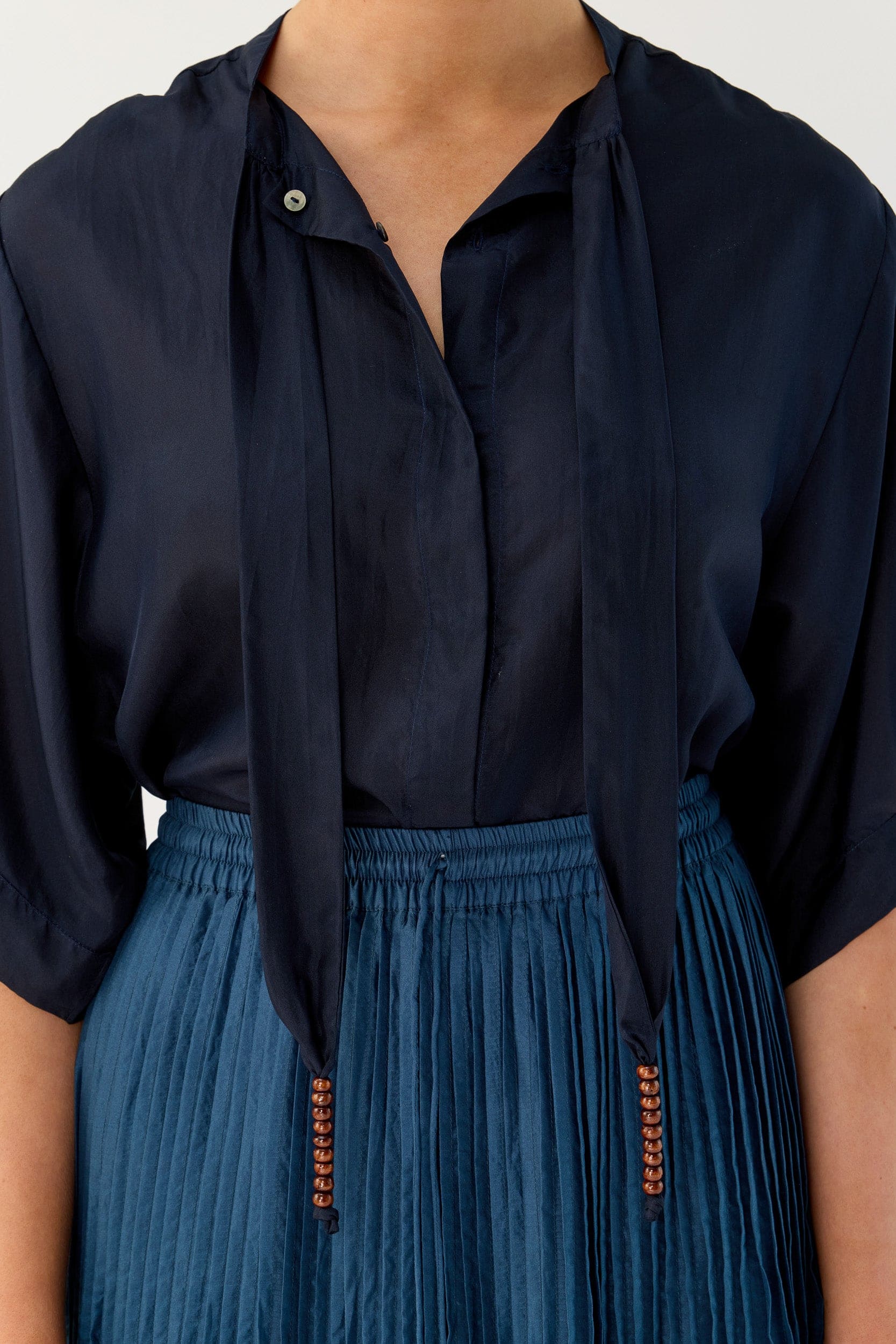 Amal Silk Habotai Short Sleeve Top