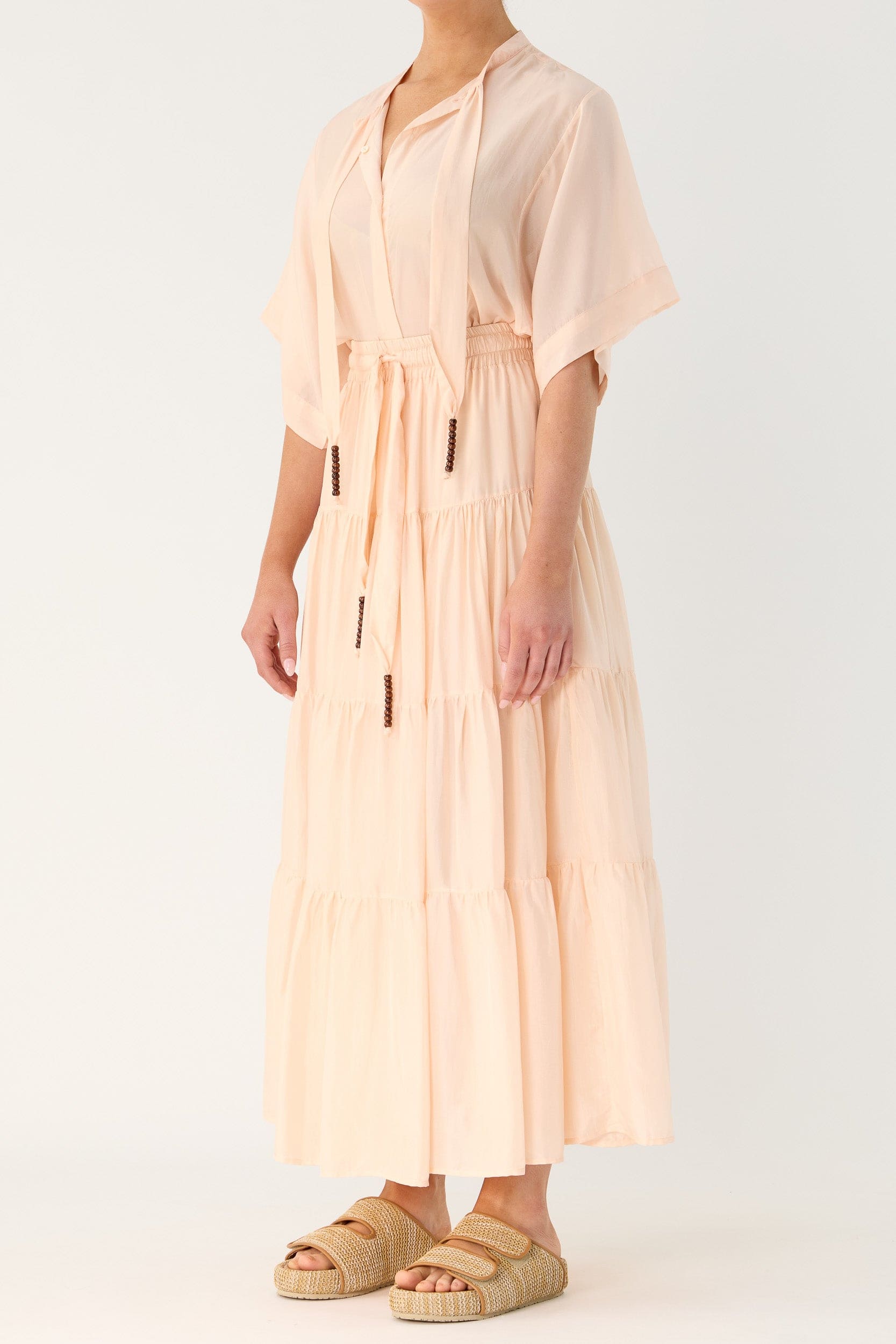 Amal Silk Habotai Short Sleeve Top