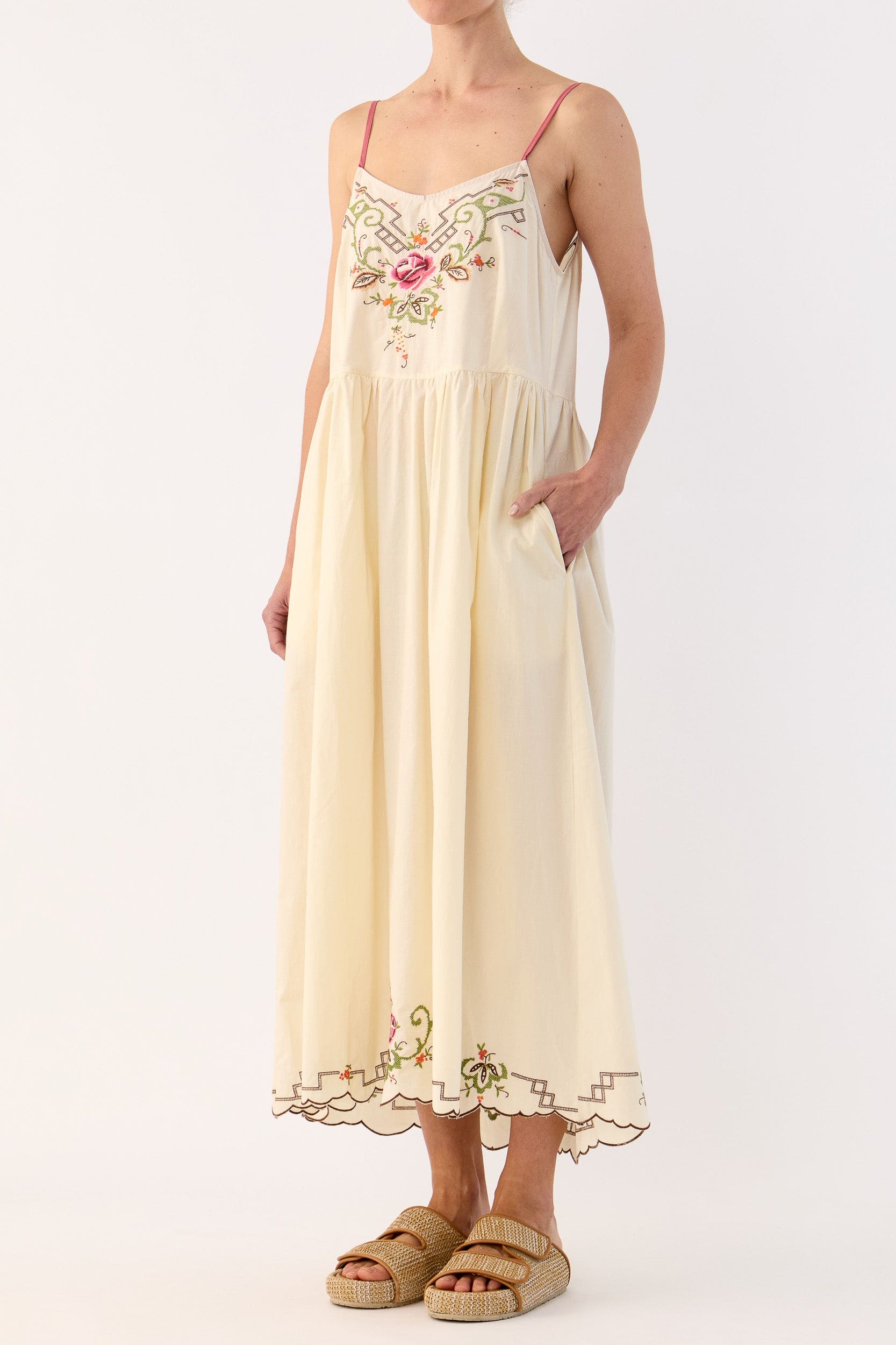 Esther Embroidered Cotton Cami Dress
