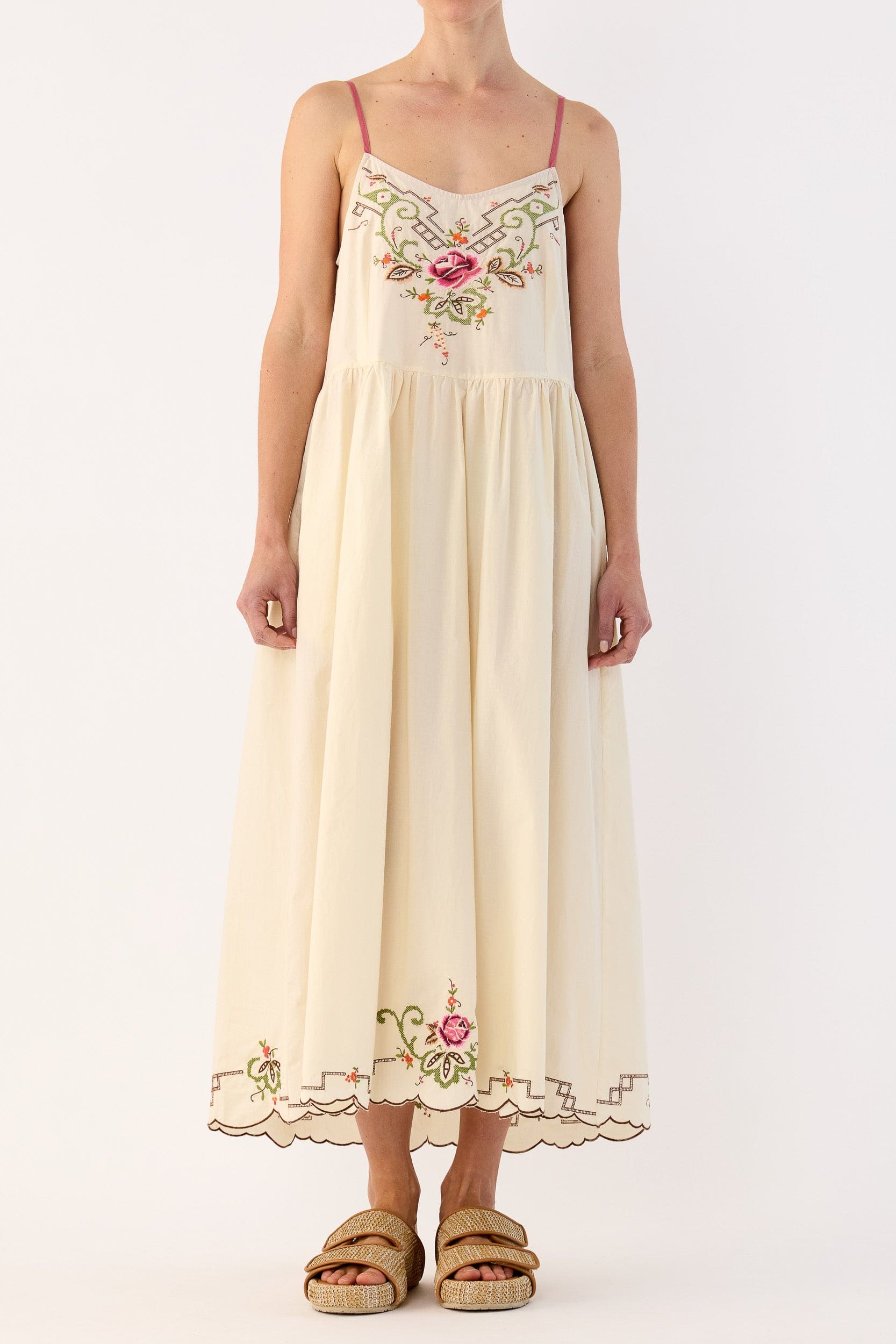 Esther Embroidered Cotton Cami Dress
