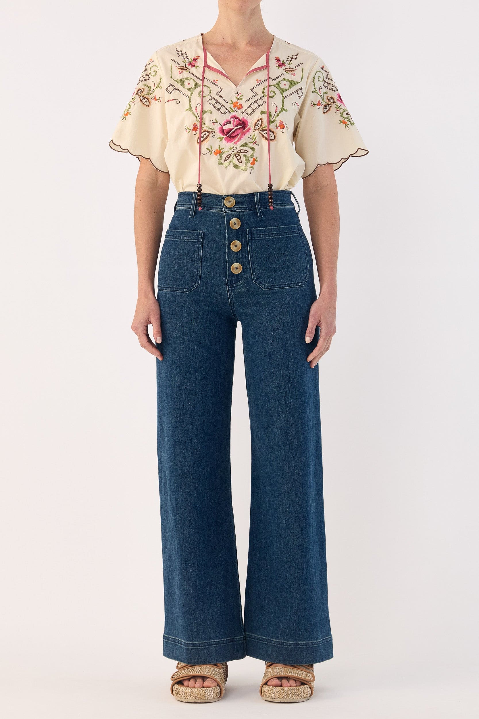 Esther Embroidered Cotton Short Sleeve Top