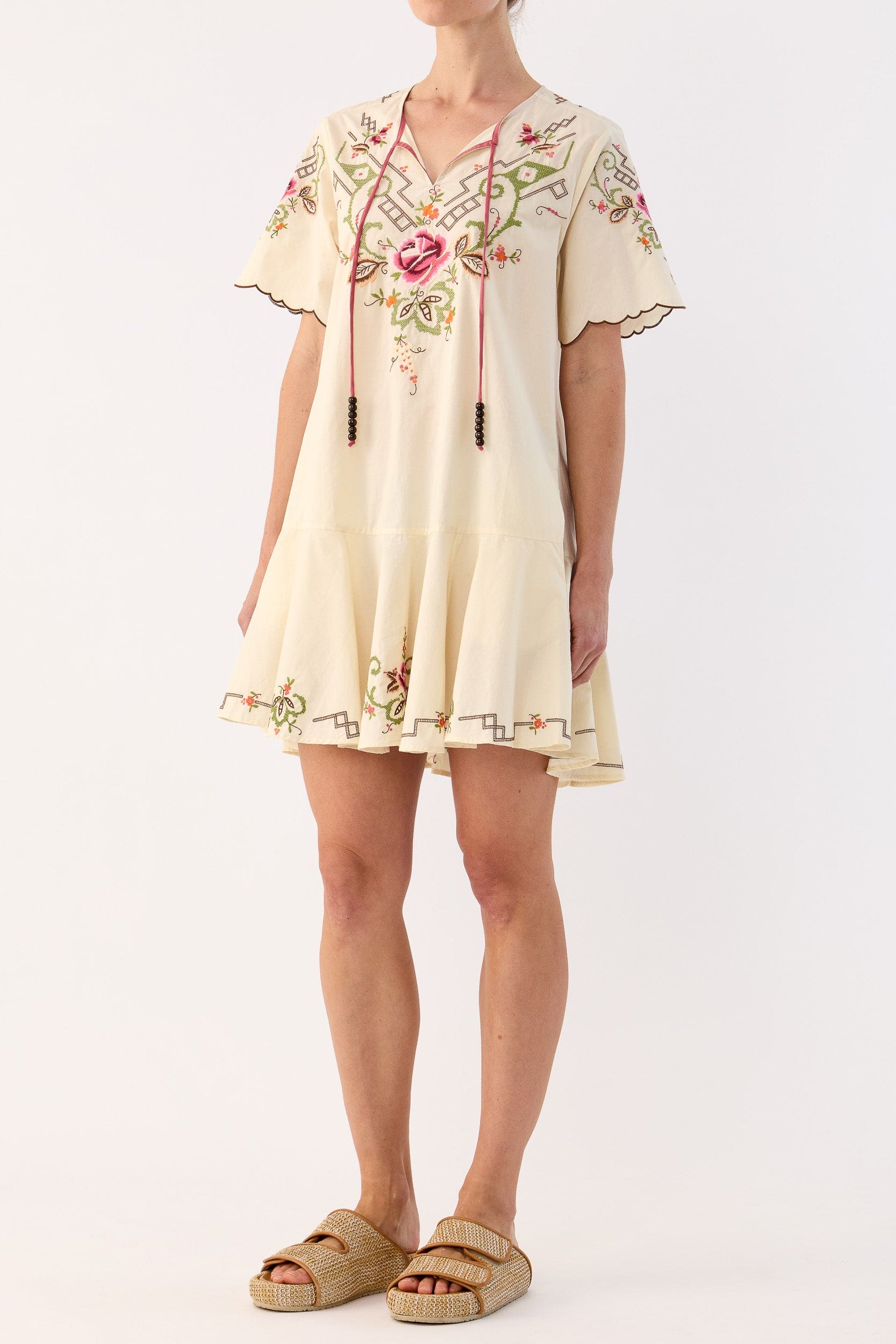 Esther Embroidered Cotton Short Dress