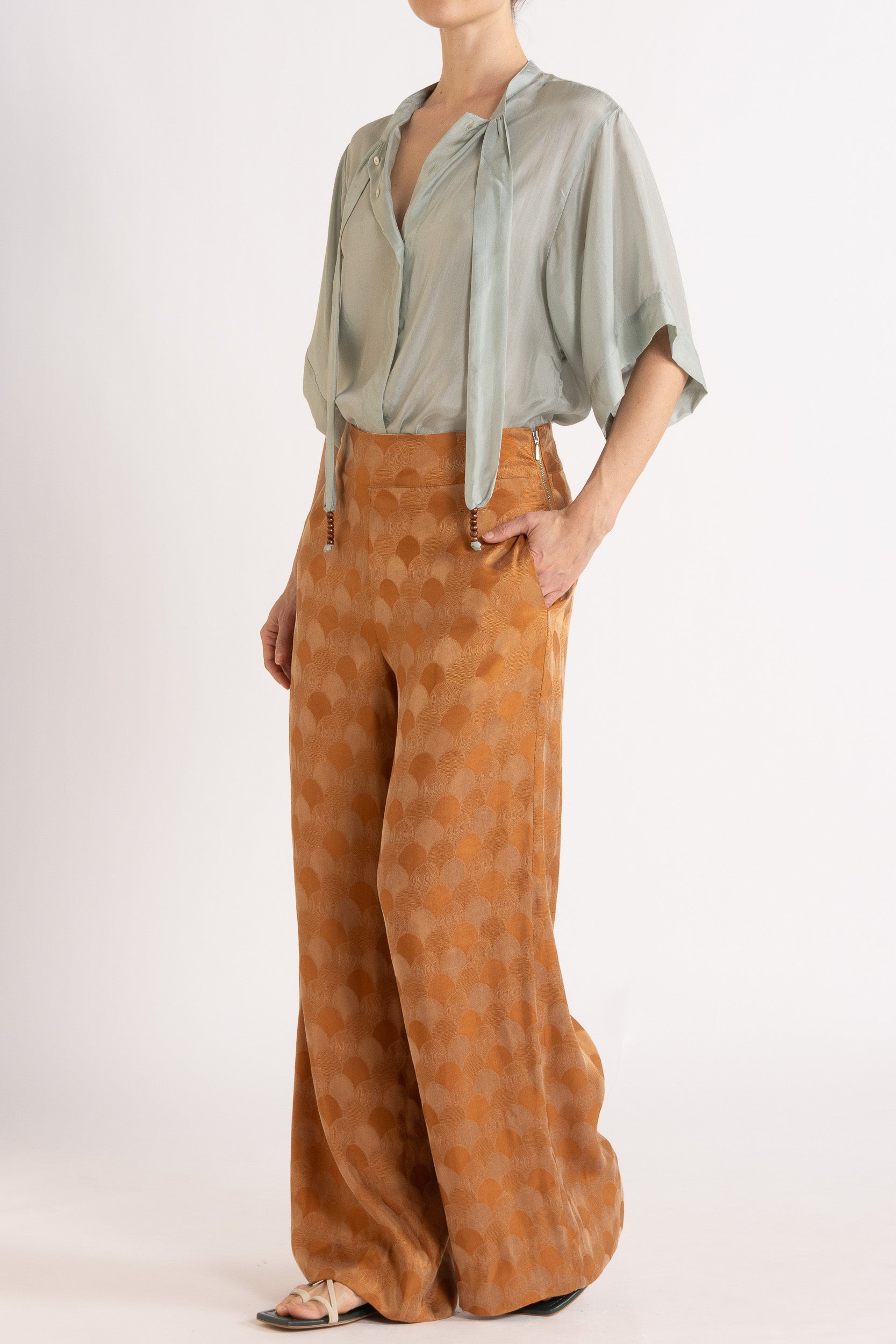 Amal Silk Habotai Short Sleeve Top