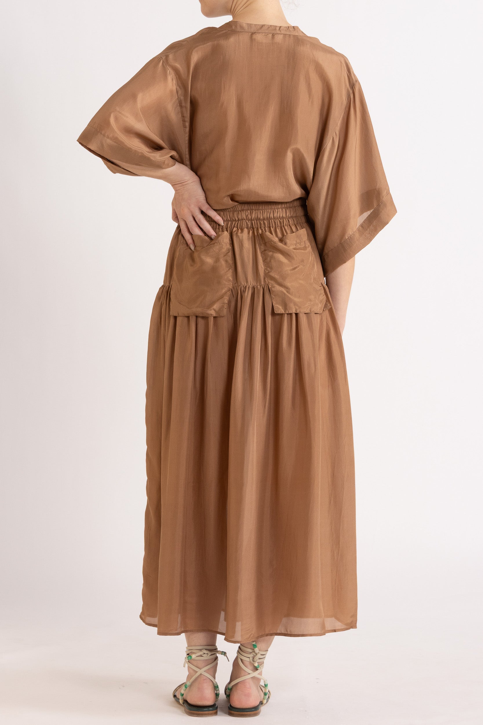 Amal Silk Habotai Short Sleeve Top