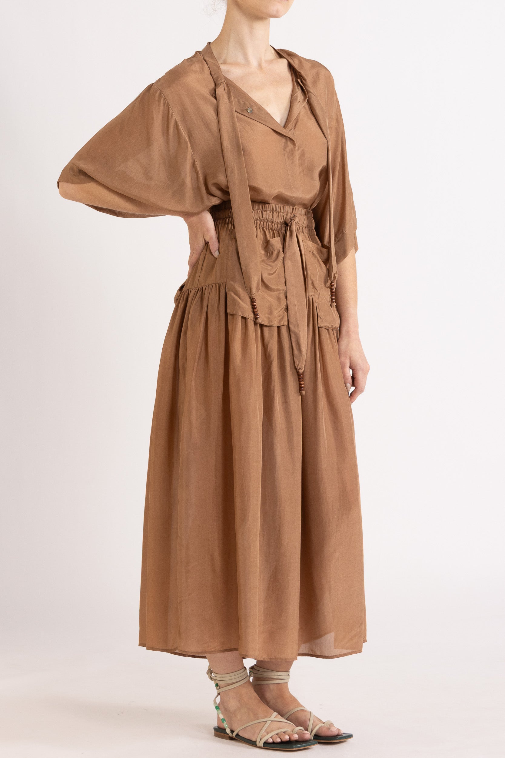 Amal Silk Habotai Short Sleeve Top