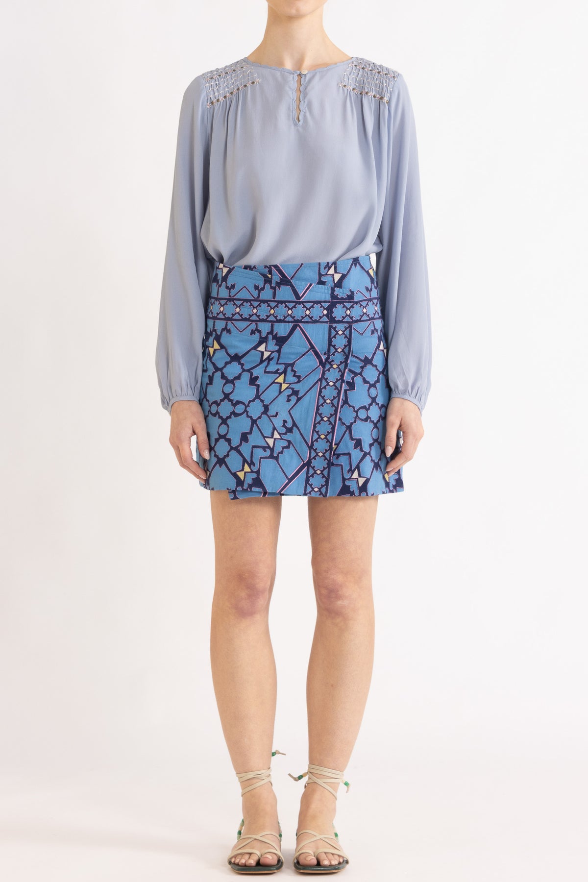Jericho Embroidered Mini Wrap Skirt