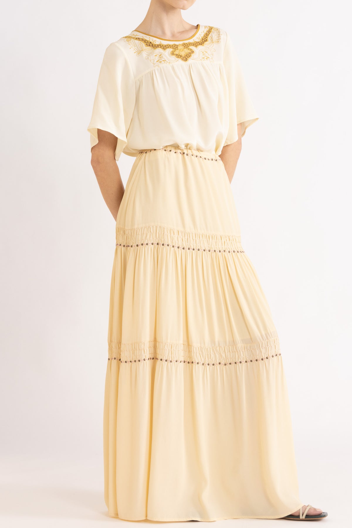 Lina Silk Crepe Short Sleeve Top
