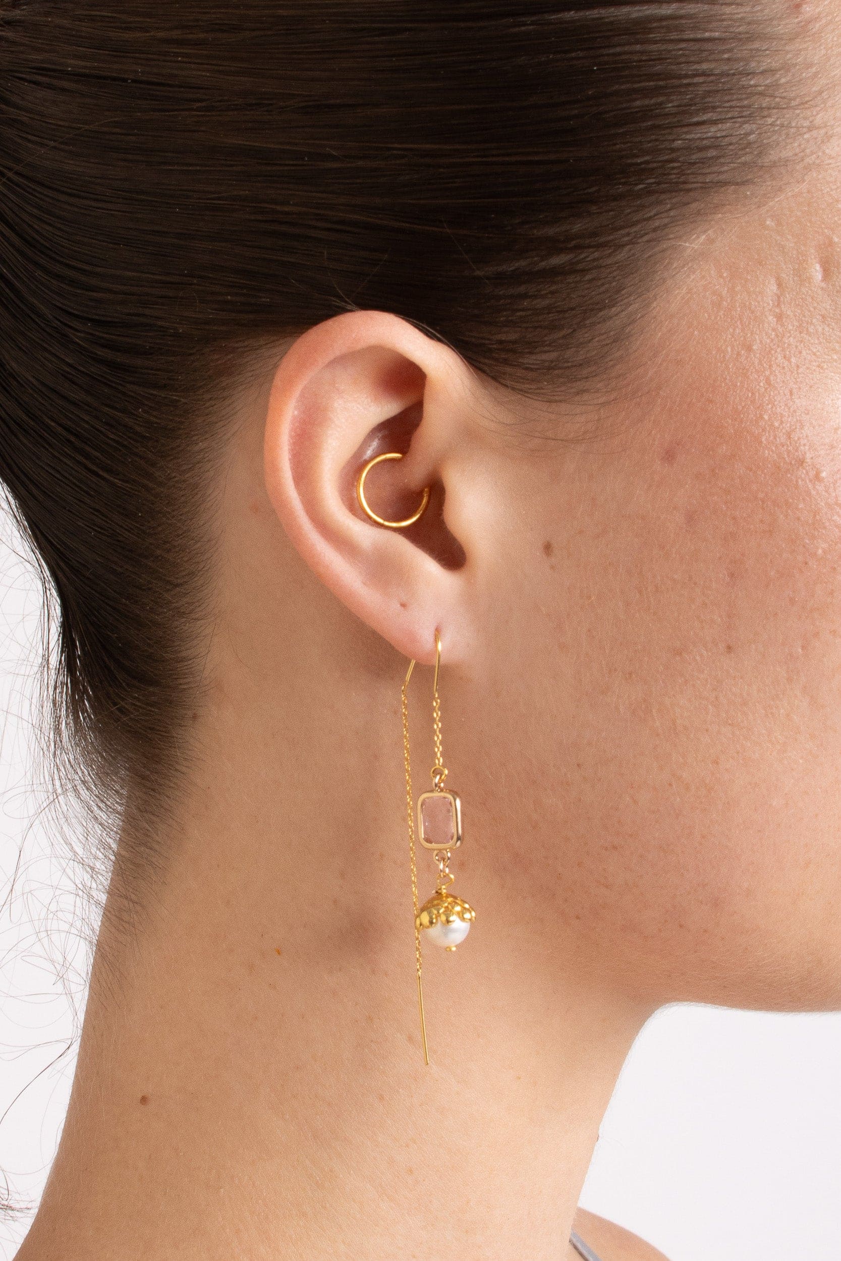 Gabbi Kelly Pink Crystal & Pearl Thread Earrings