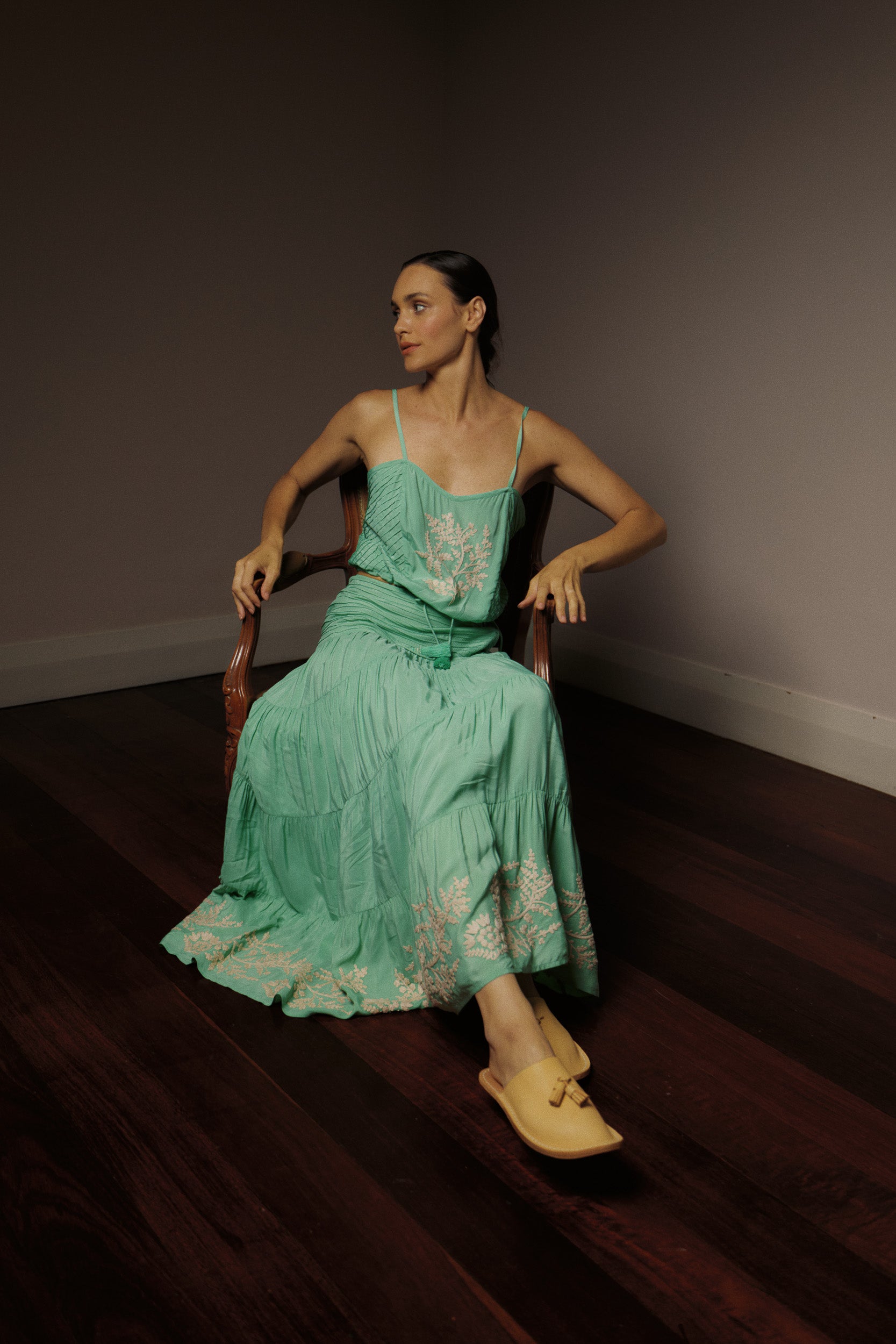 Elsie Embroidered Cami Mint