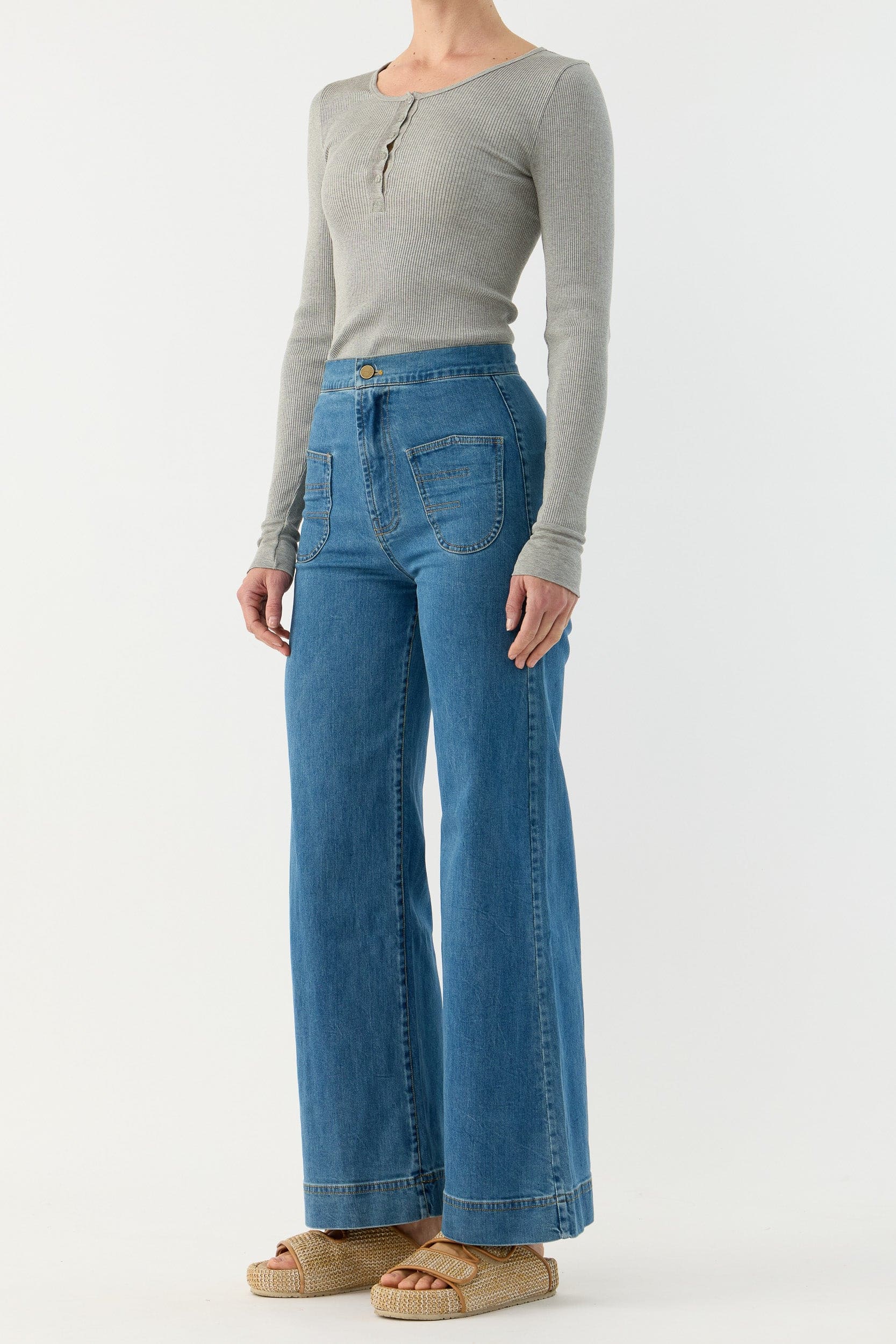 Clover Silk-Cotton Henley Long Sleeve Top