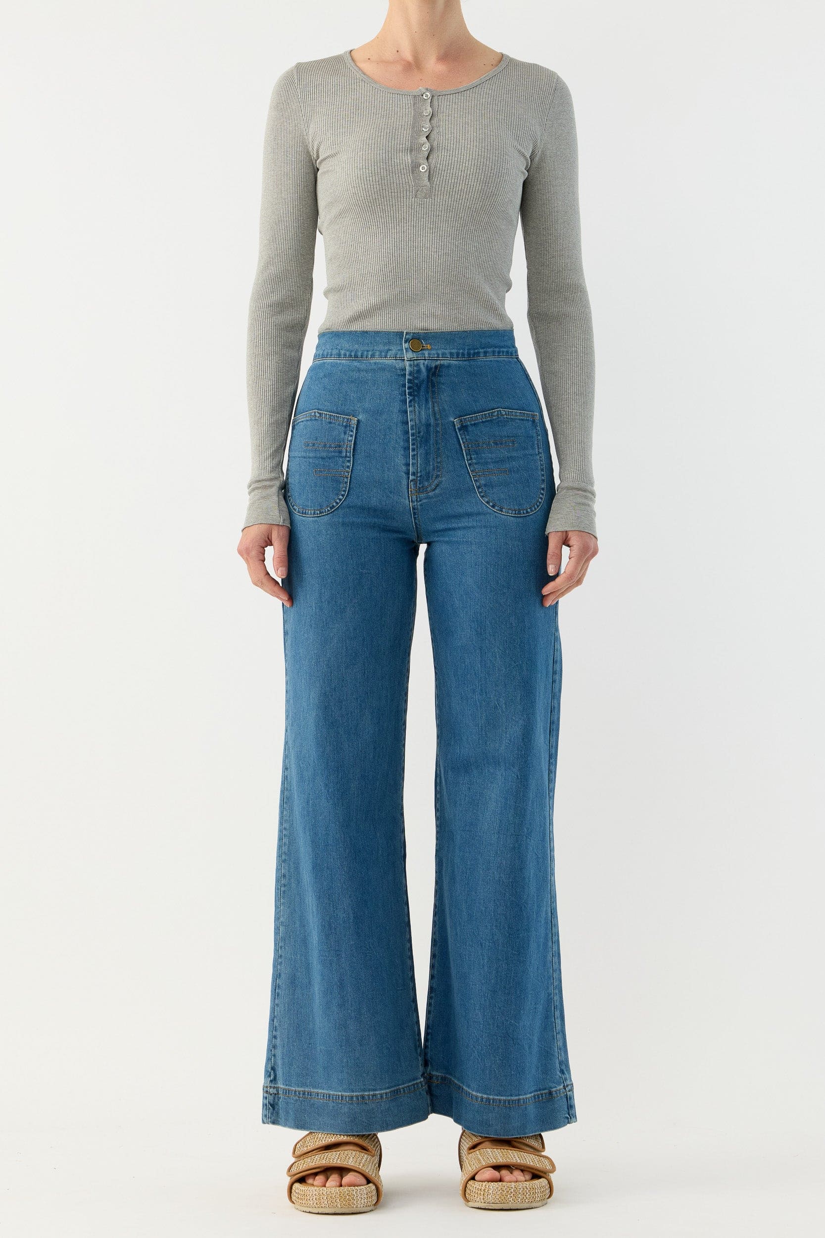 Clover Silk-Cotton Henley Long Sleeve Top